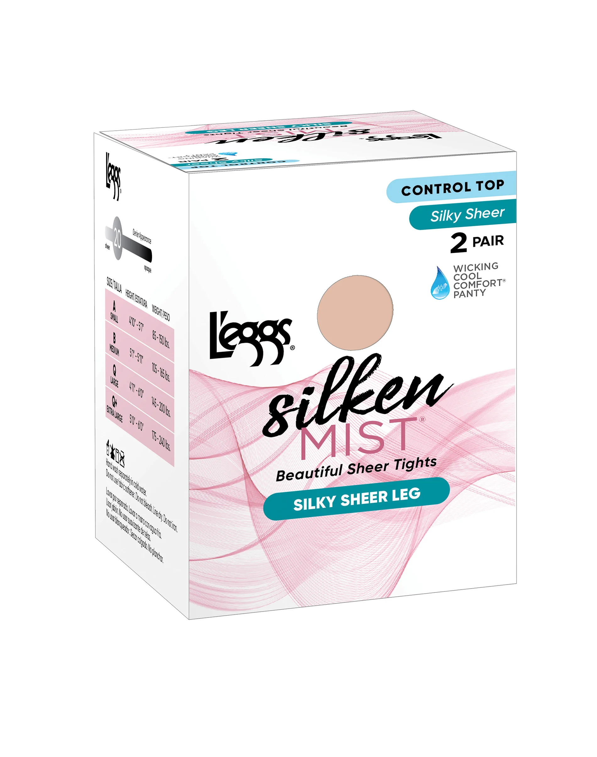 L'eggs Silken Mist Silky Sheer Tights with Control Top, Moisture-Wicking, 2-Pairs #LSM212