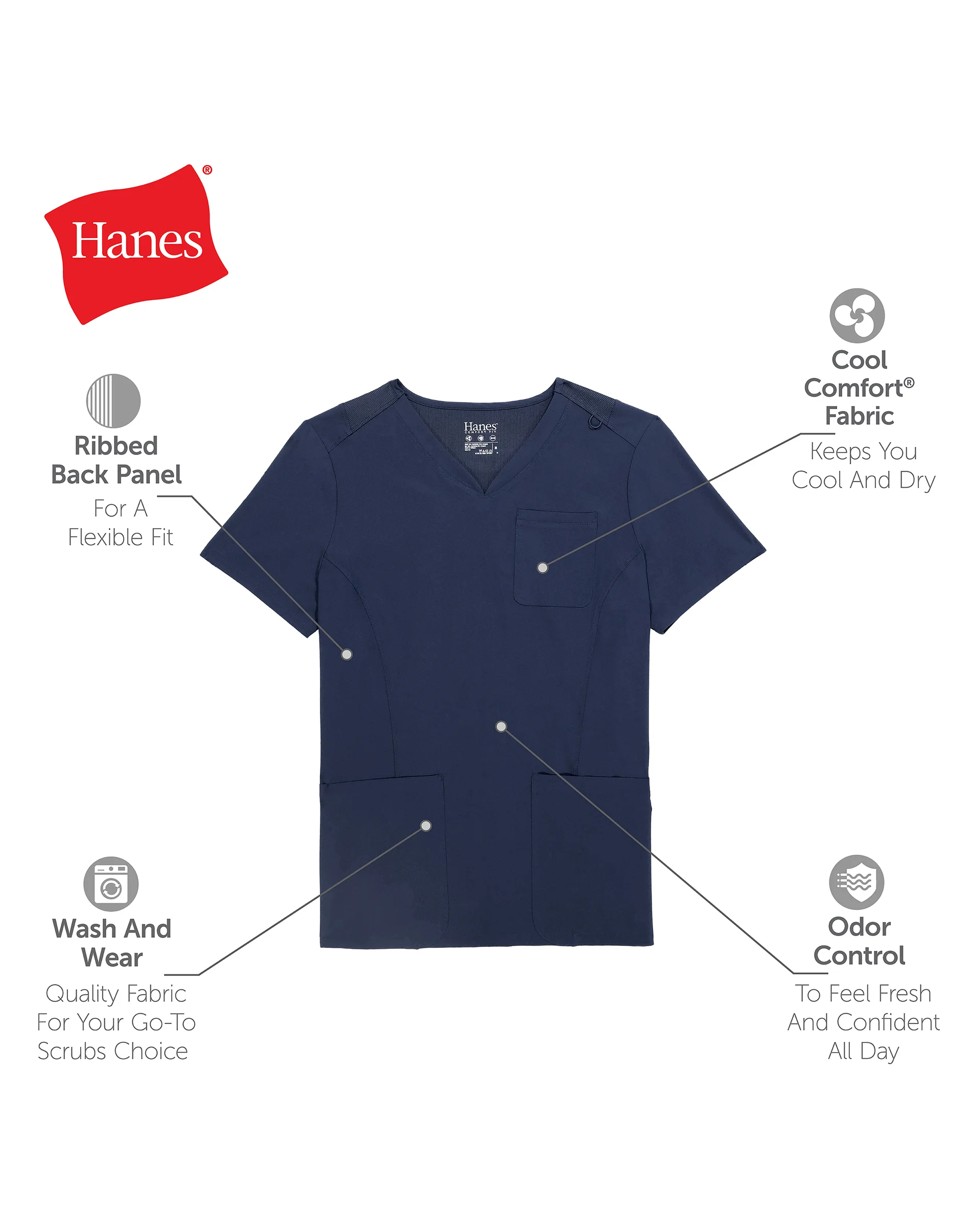 Hanes Comfort Fit Scrubs Women's Rib Back Scrub Top #HSB102