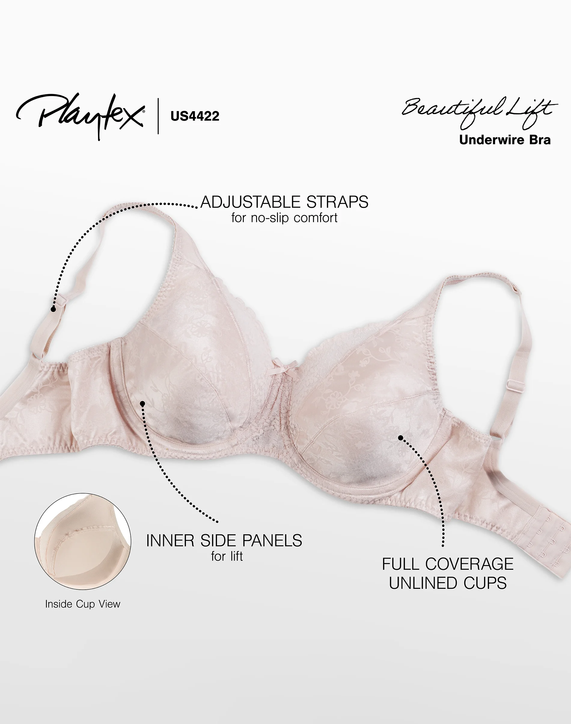 Playtex Secrets Lifts & Supports Underwire Bra #US4422