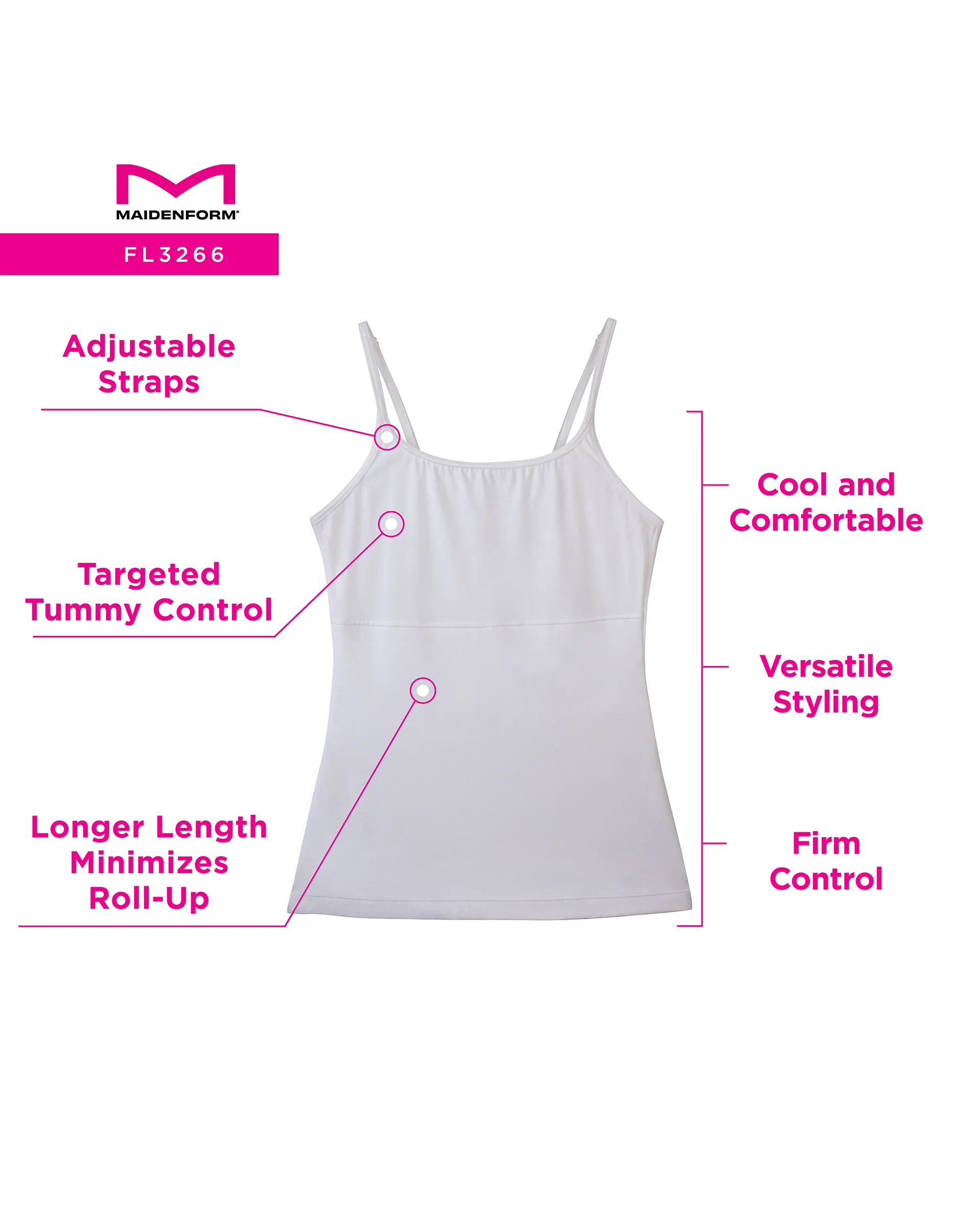 Tummy Control Shapewear Cami Tank Top, Long Length #FL3266