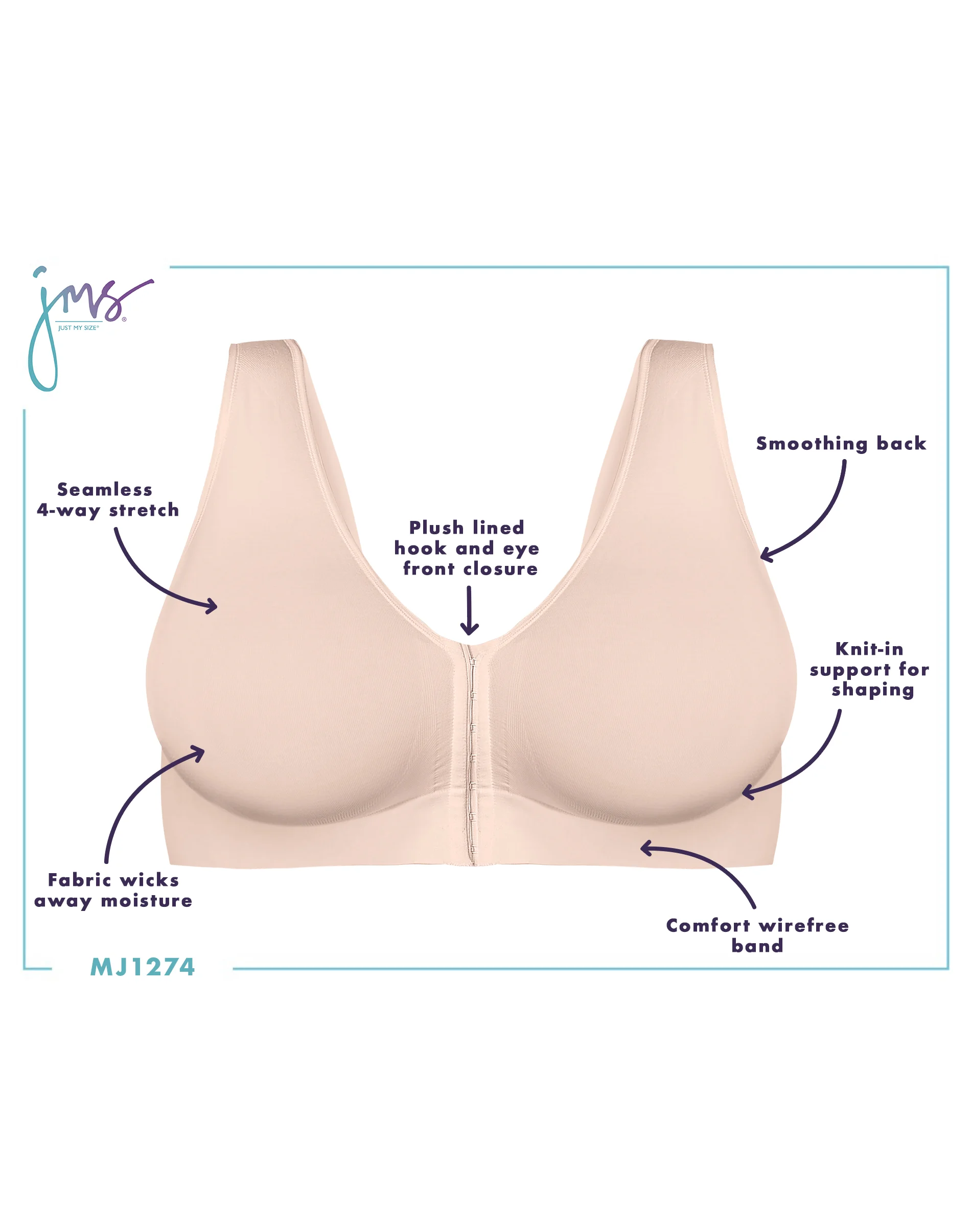 Hanes Just My Size Pure Comfort Front-Close Seamless Bra #MJ1274