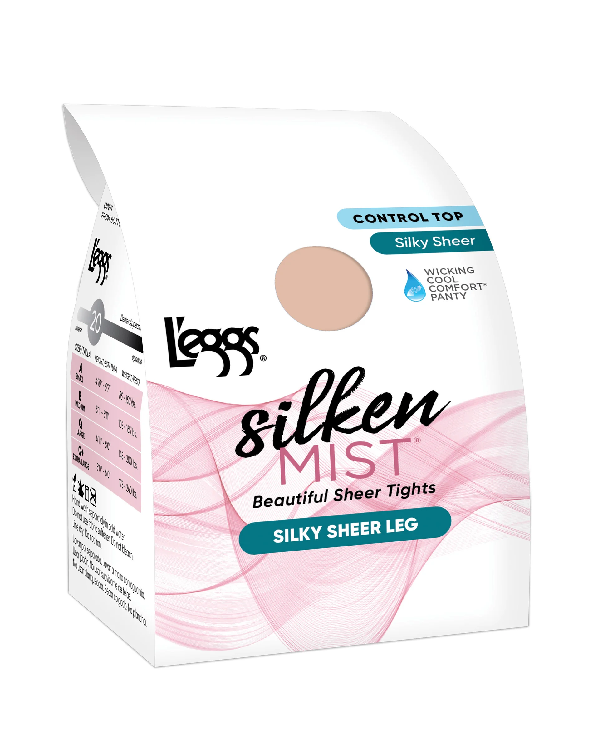 L'eggs Silken Mist Silky Sheer Tights with Control Top, Moisture-Wicking #LSM202