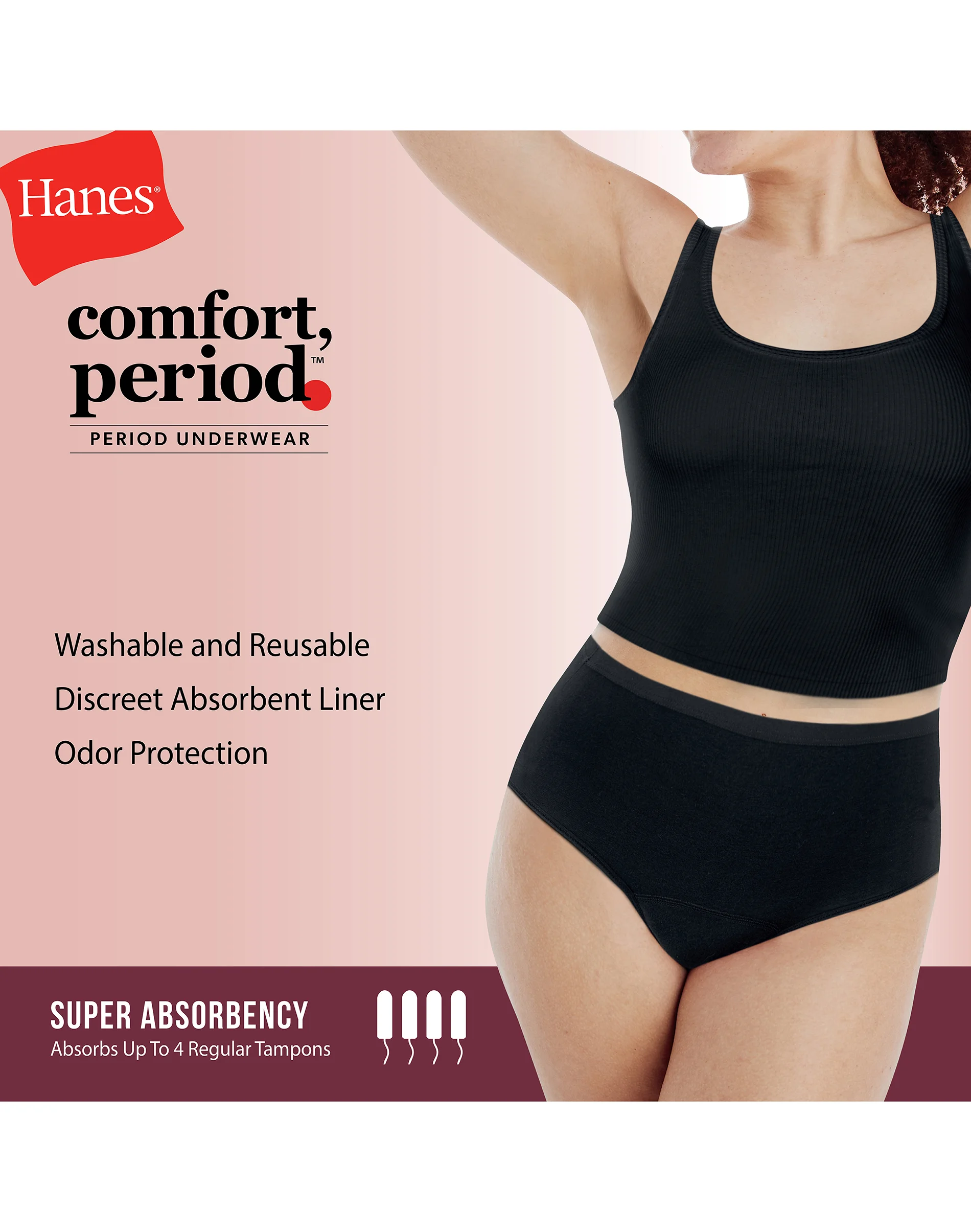 Hanes Comfort, Period. Women's Brief Period Underwear, Moderate Leaks, 1-Pack #CP40M1 5 Hanes Comfort, Period. Women's Brief Period Underwear, Moderate Leaks, 1-Pack #CP40M1