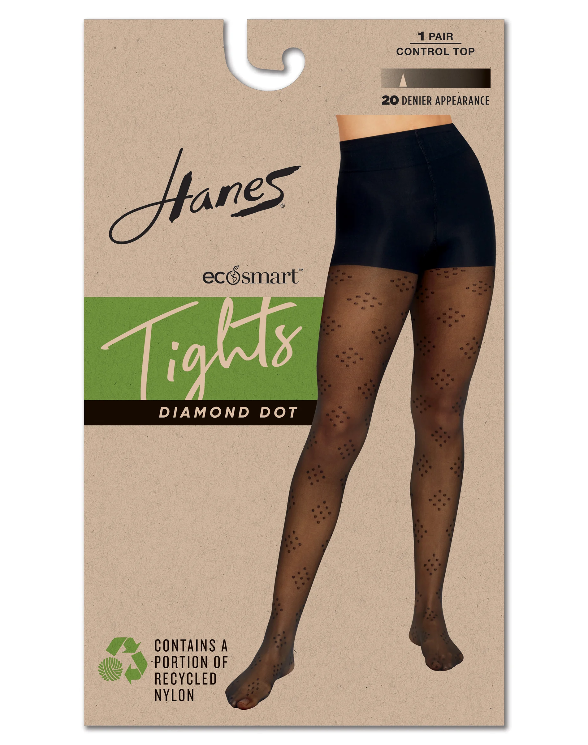 Hanes EcoSmart Women's Sheer Control Top Tights, Diamond Dot #HG0013