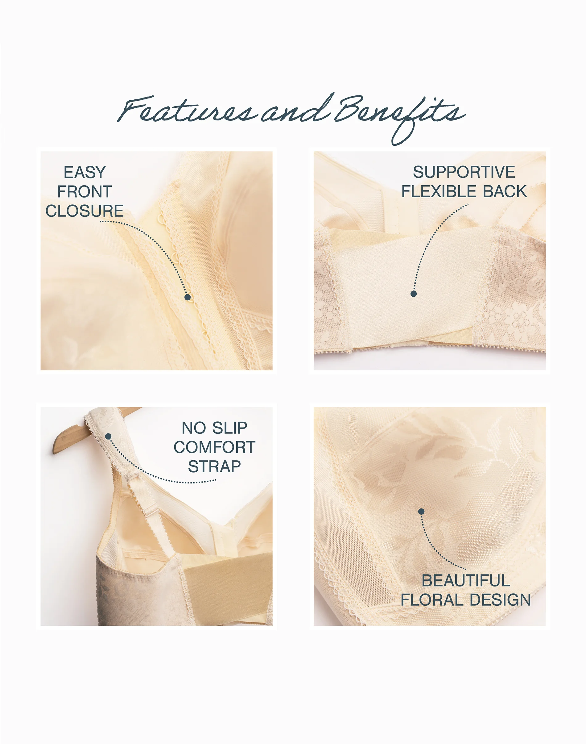 Playtex 18 Hour Supportive Front Close Flexible Back Wireless Bra #US4695