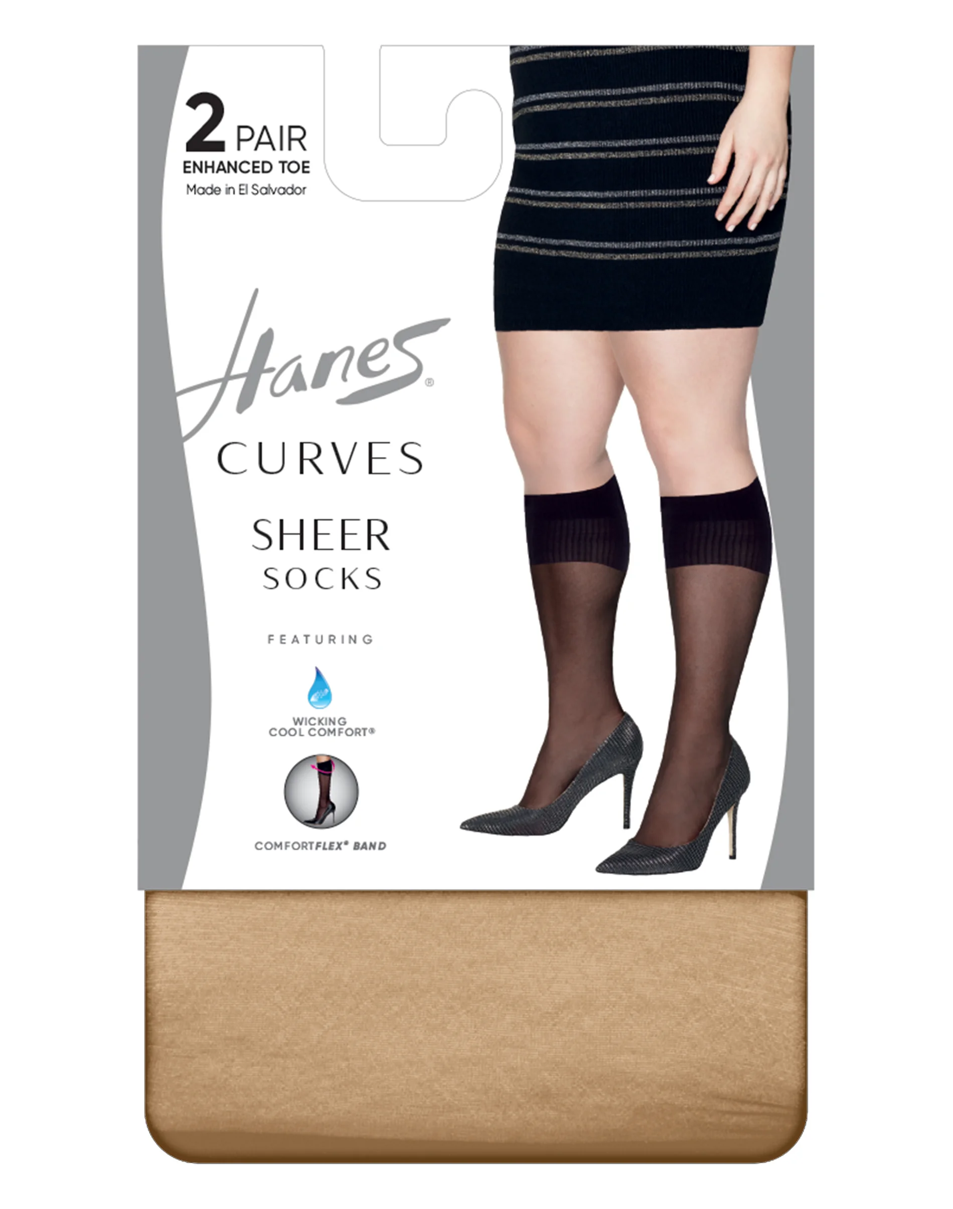 Hanes Curves Women's Sheer Socks, 2-Pairs #HSP020