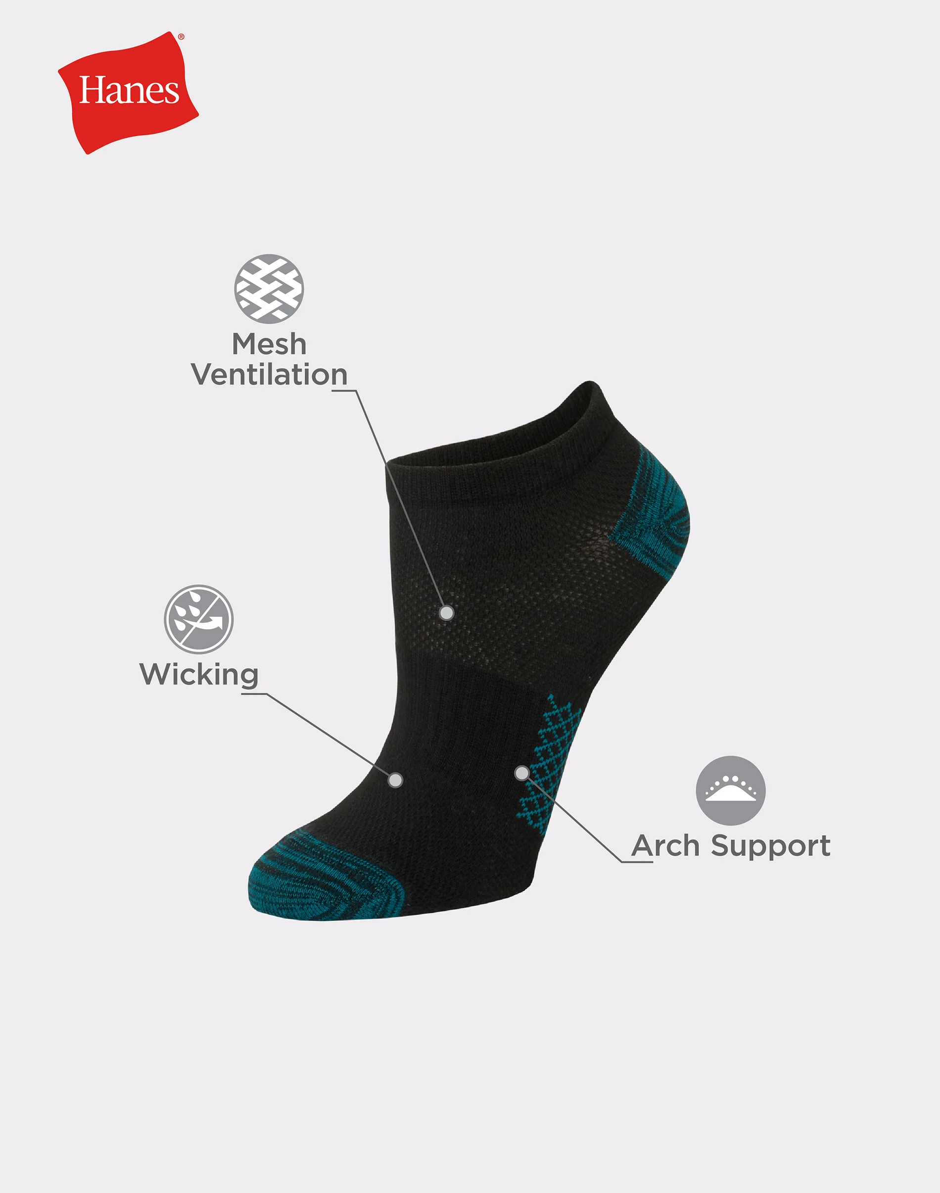 Hanes X-Temp Women's No Show Socks, Extended Sizes, 6-Pairs #4B3L6P