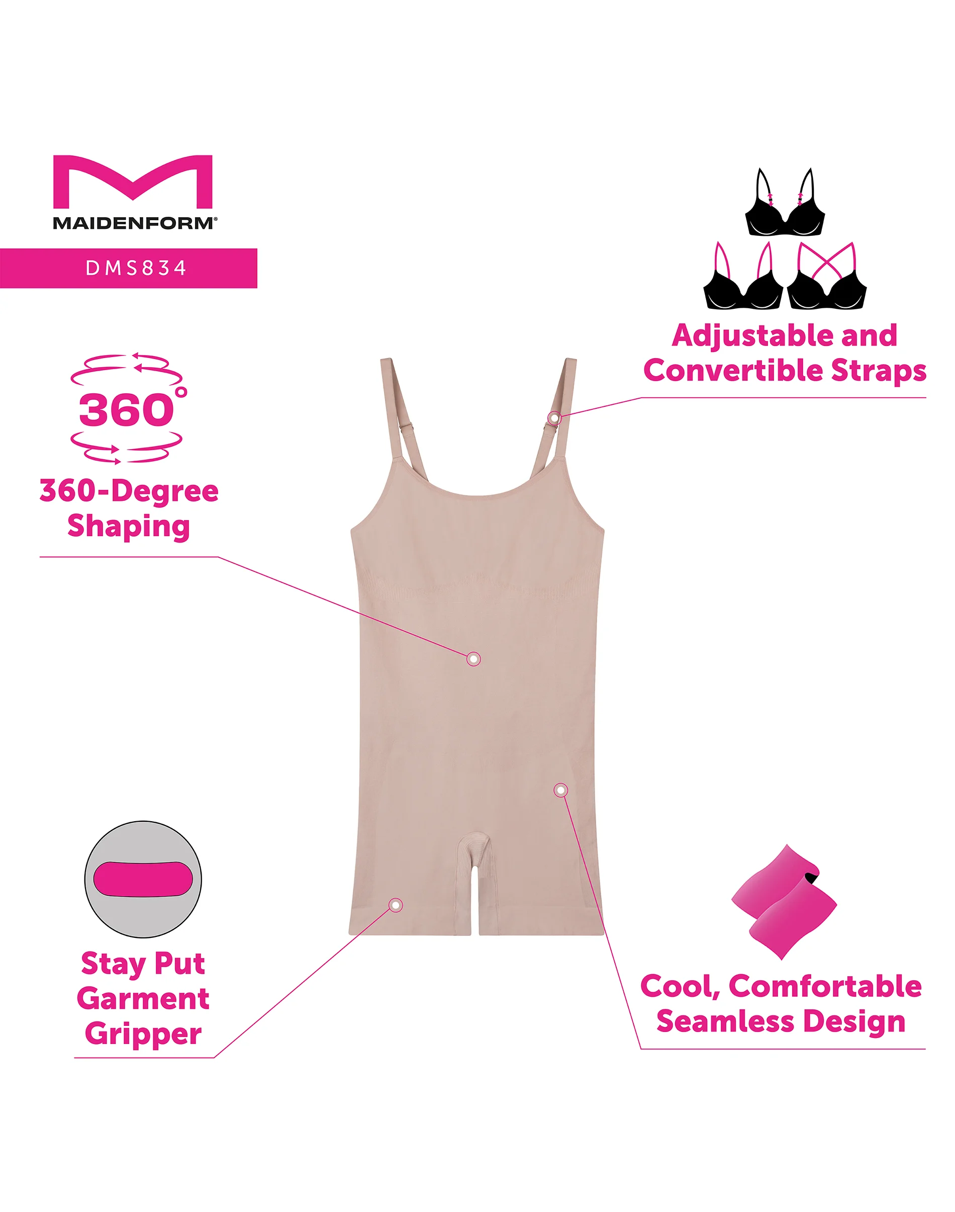 Seamless Mid-Thigh Tummy Control Shapewear Bodysuit #DMS834