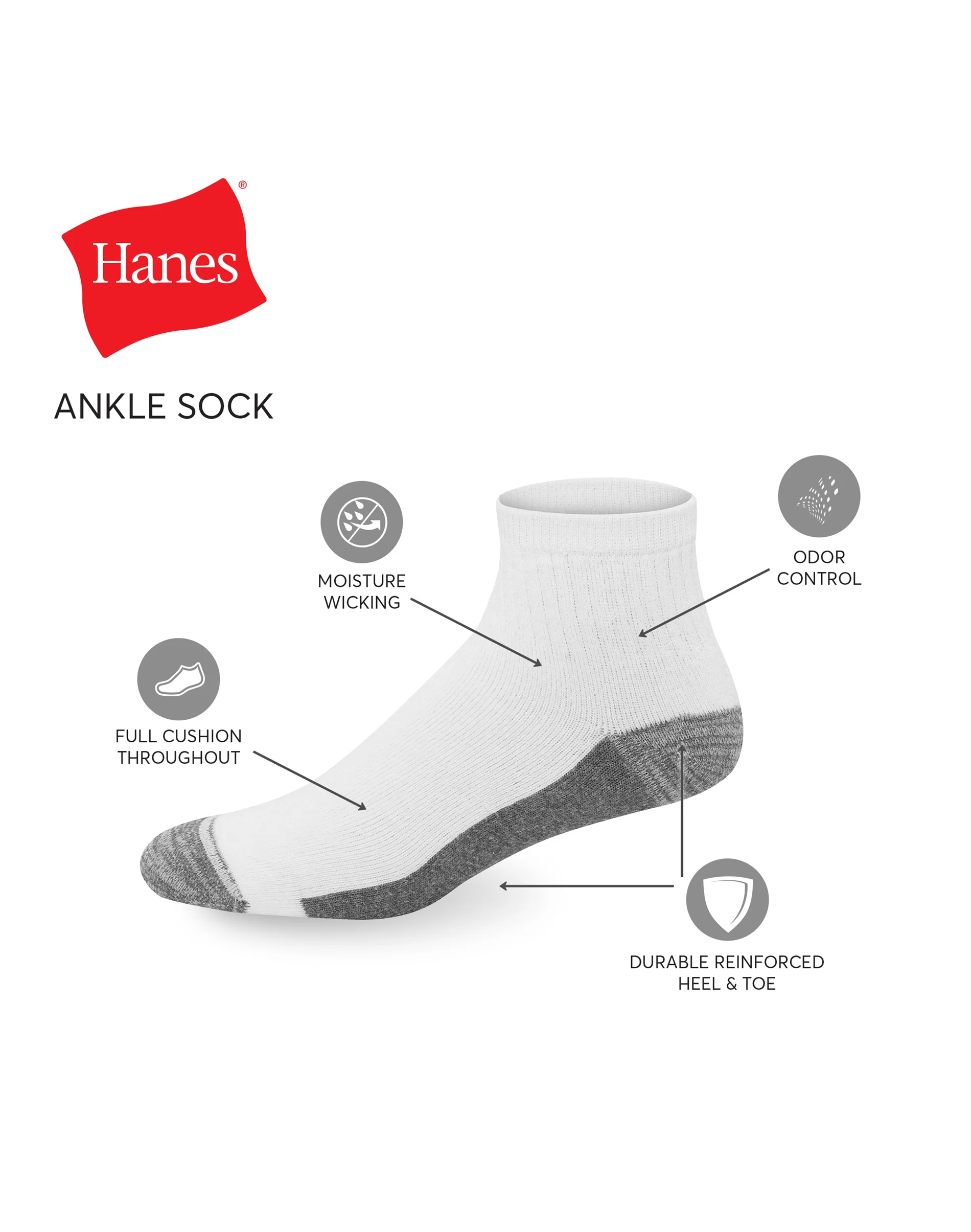 Hanes Ultimate Men's Ultra Cushion Ankle Socks, 6-Pairs #ULC166 3 Hanes Ultimate Men's Ultra Cushion Ankle Socks, 6-Pairs #ULC166