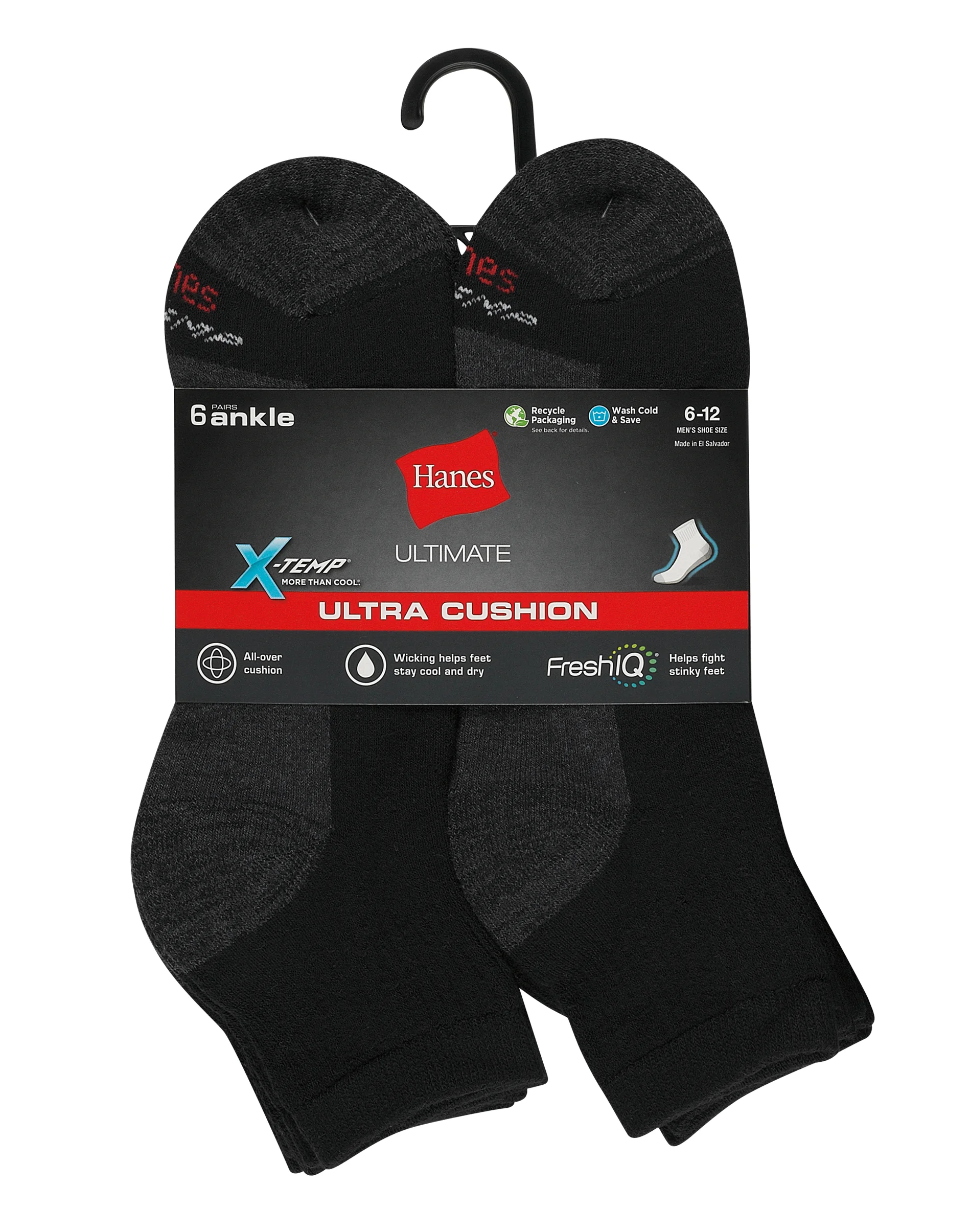 Hanes Ultimate Men's Ultra Cushion Ankle Socks, 6-Pairs #ULC166 5 Hanes Ultimate Men's Ultra Cushion Ankle Socks, 6-Pairs #ULC166