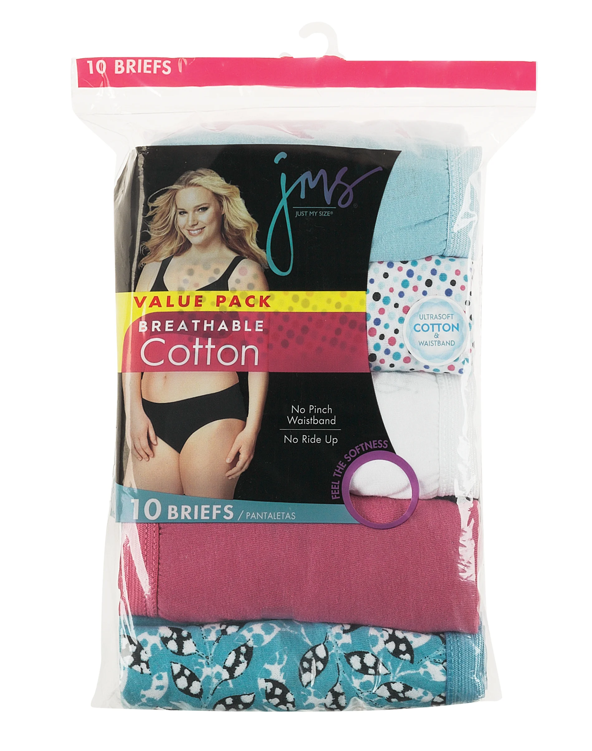 Hanes Just My Size Women's Cotton Brief Underwear, Assorted, 10-Pack (Plus Size) #1610PX