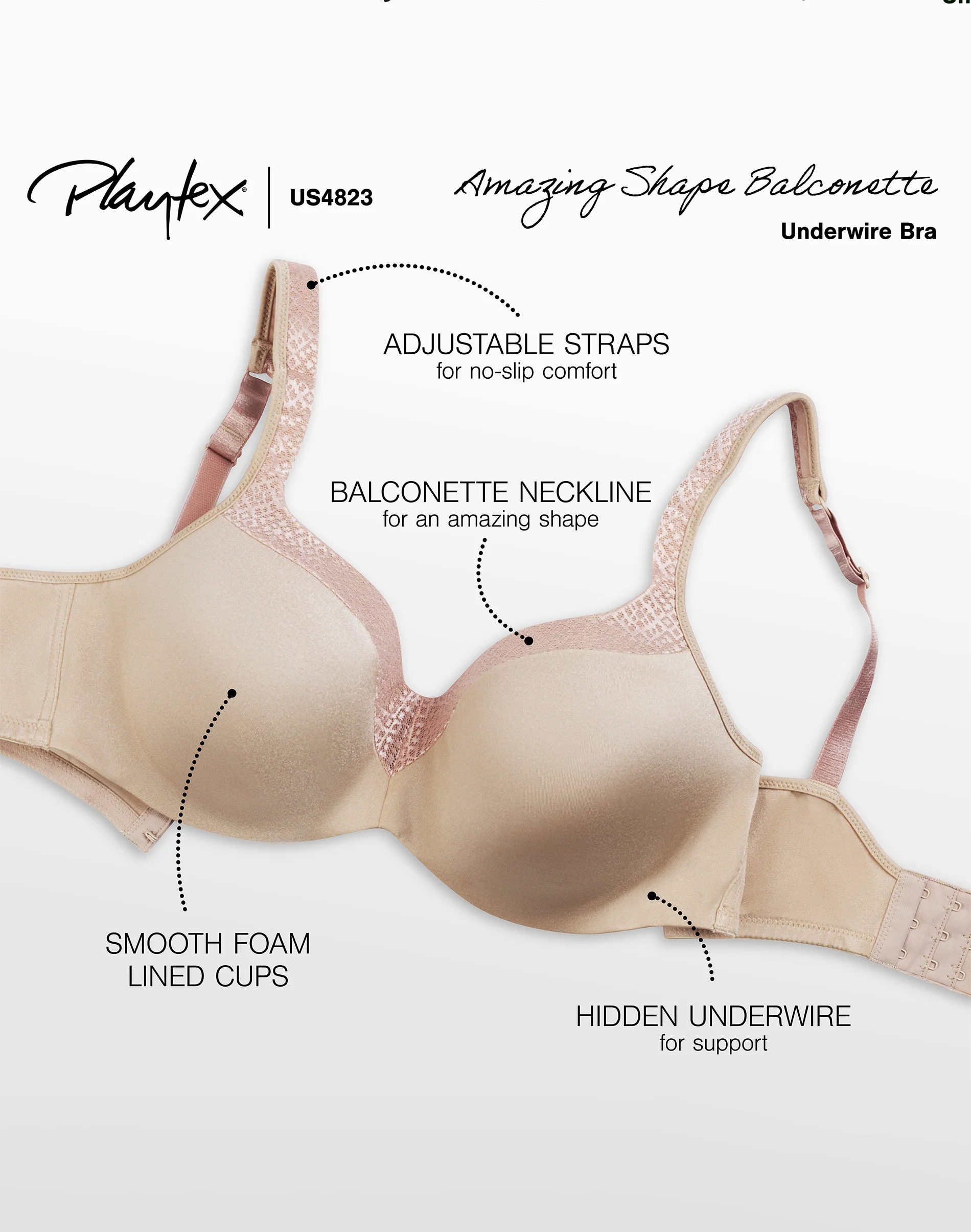 Playtex Secrets Underwire Smoothing Balconette T-Shirt Bra #US4823