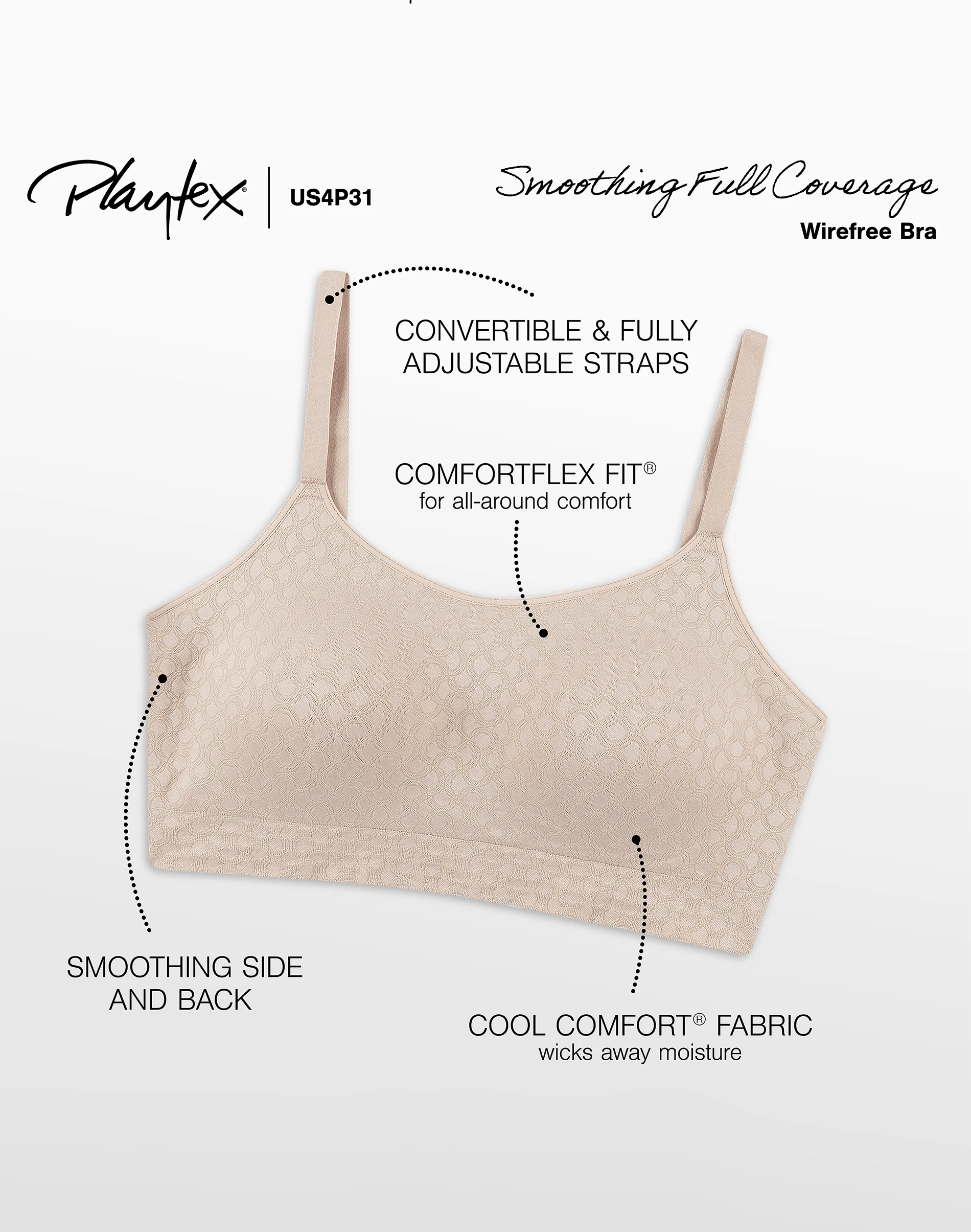 Playtex Seamless Full Coverage Wireless Bra, 2-Pack #US4P31