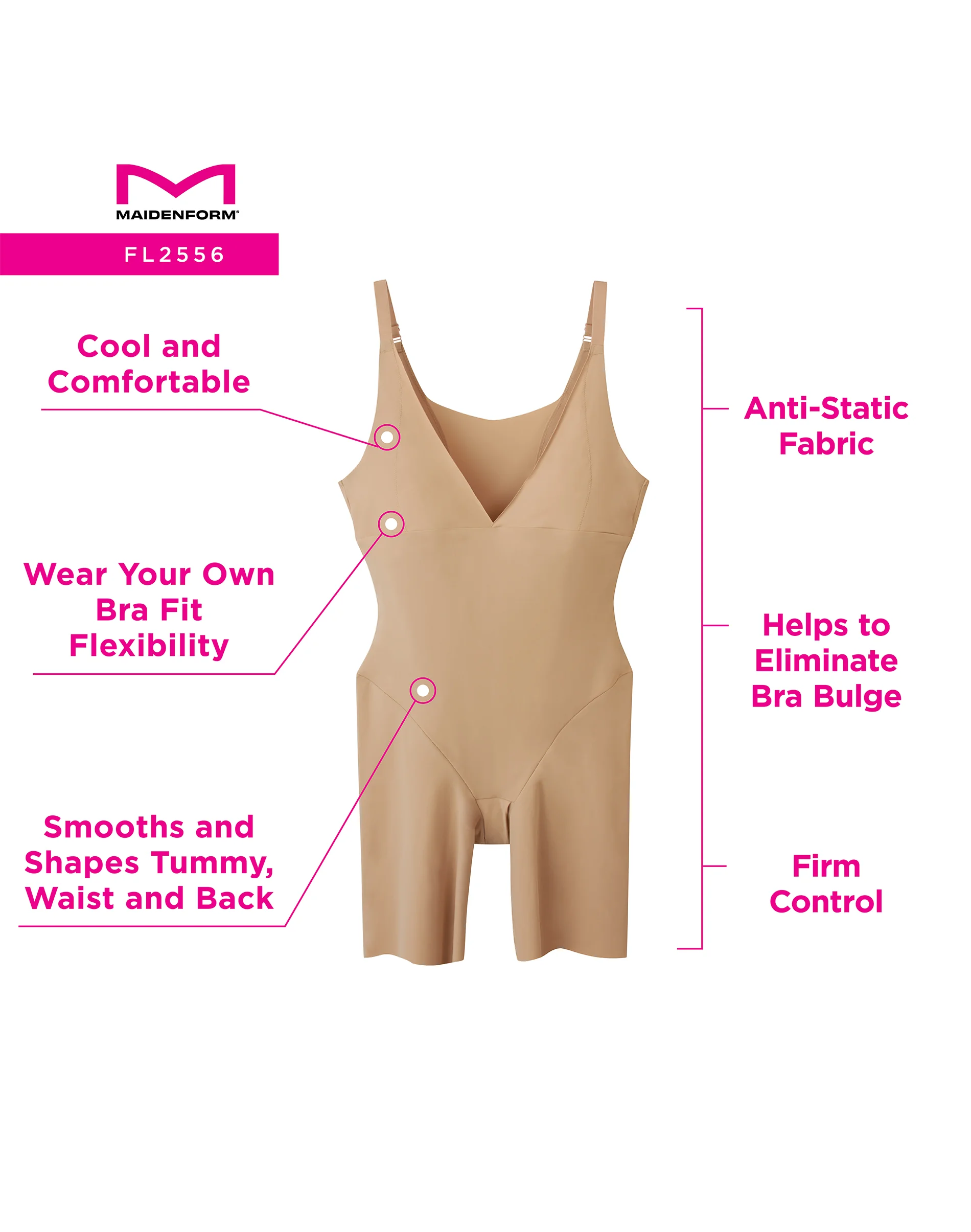 Wear-Your-Own-Bra Tummy Control Shapewear Bodysuit, Anti-Static Fabric #FL2556
