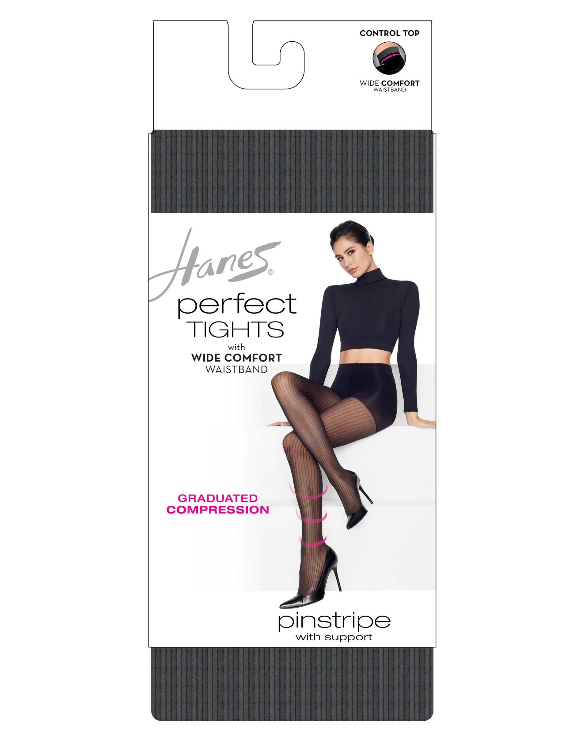 Hanes Perfect Tights with Wide Comfort Waistband, Graduated Compression, Pinstripe #HST022