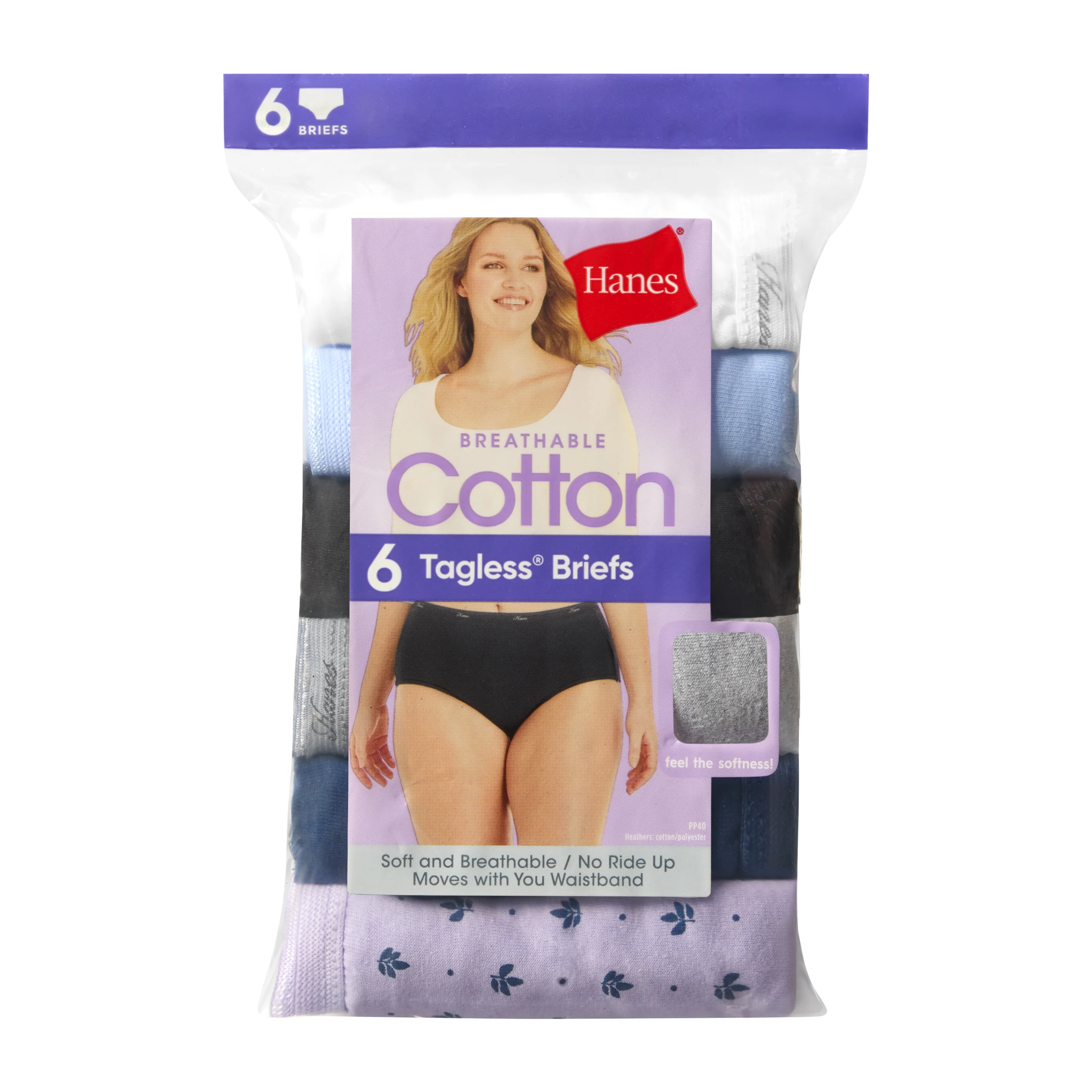 Hanes Women's Cotton Brief Underwear, Moisture-Wicking, 6-Pack #PP40AD