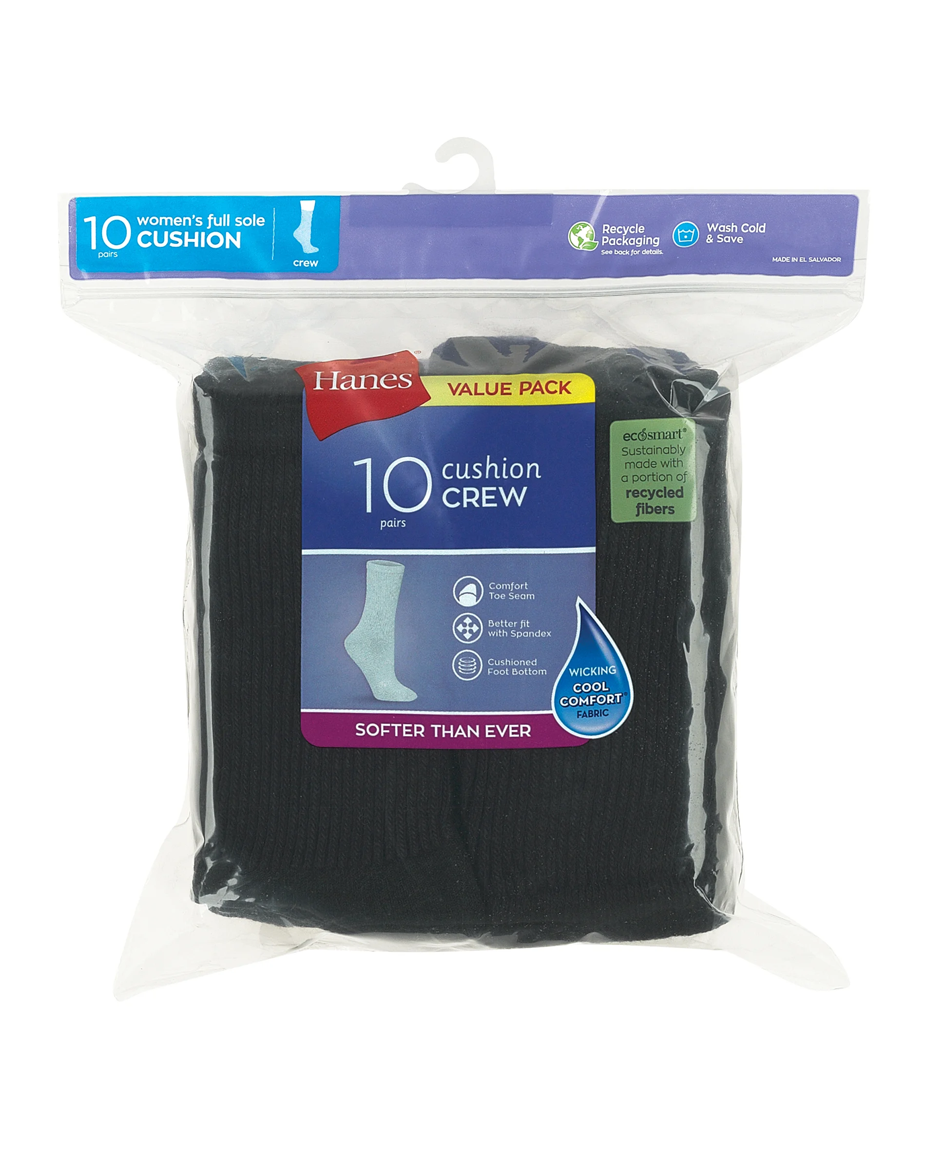Hanes Women's Athletic Crew Socks, Full Sole Cushion, 10-Pairs #683L10