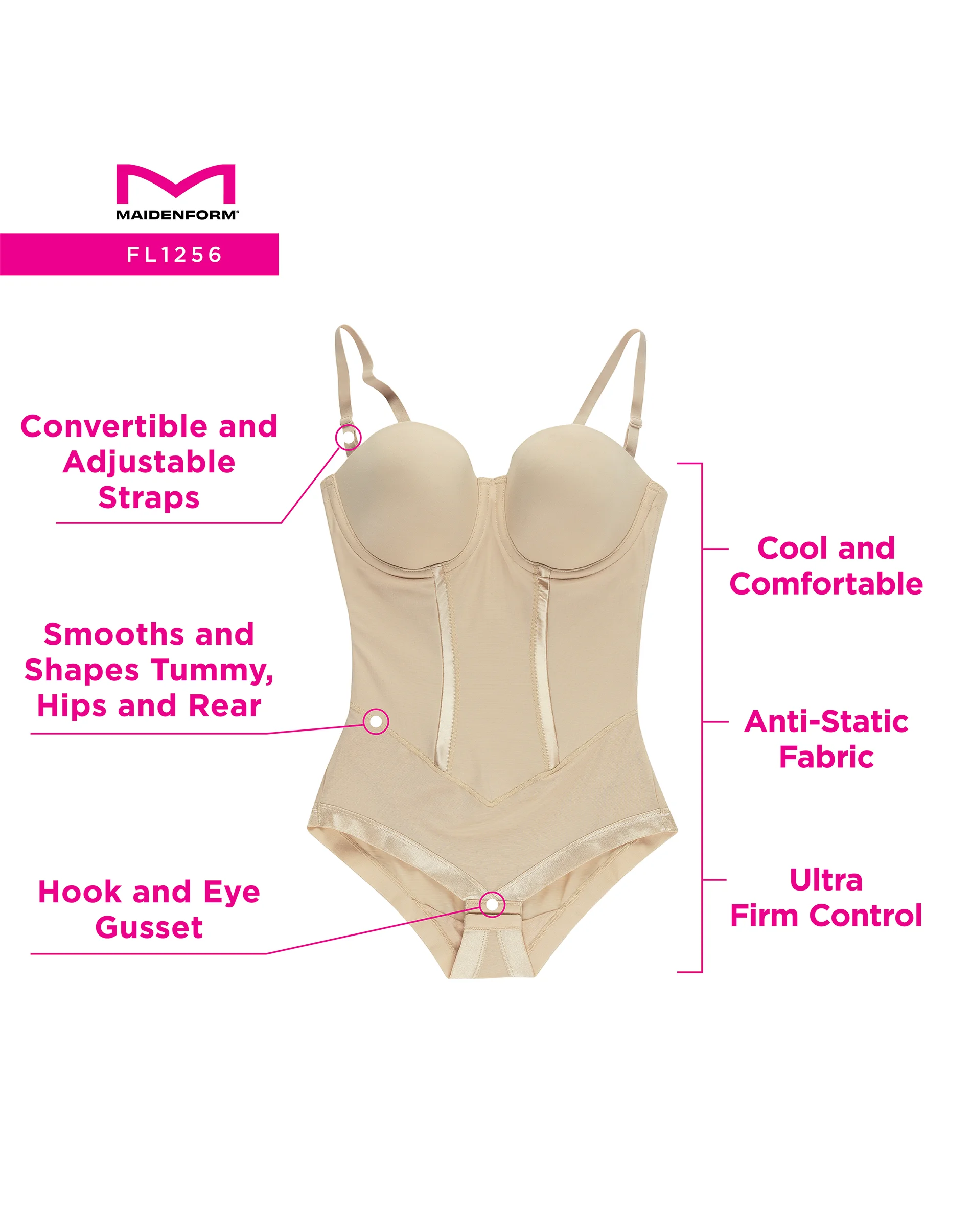 Tummy Control Shapewear Bodysuit, Convertible Built-In Underwire Bra #FL1256