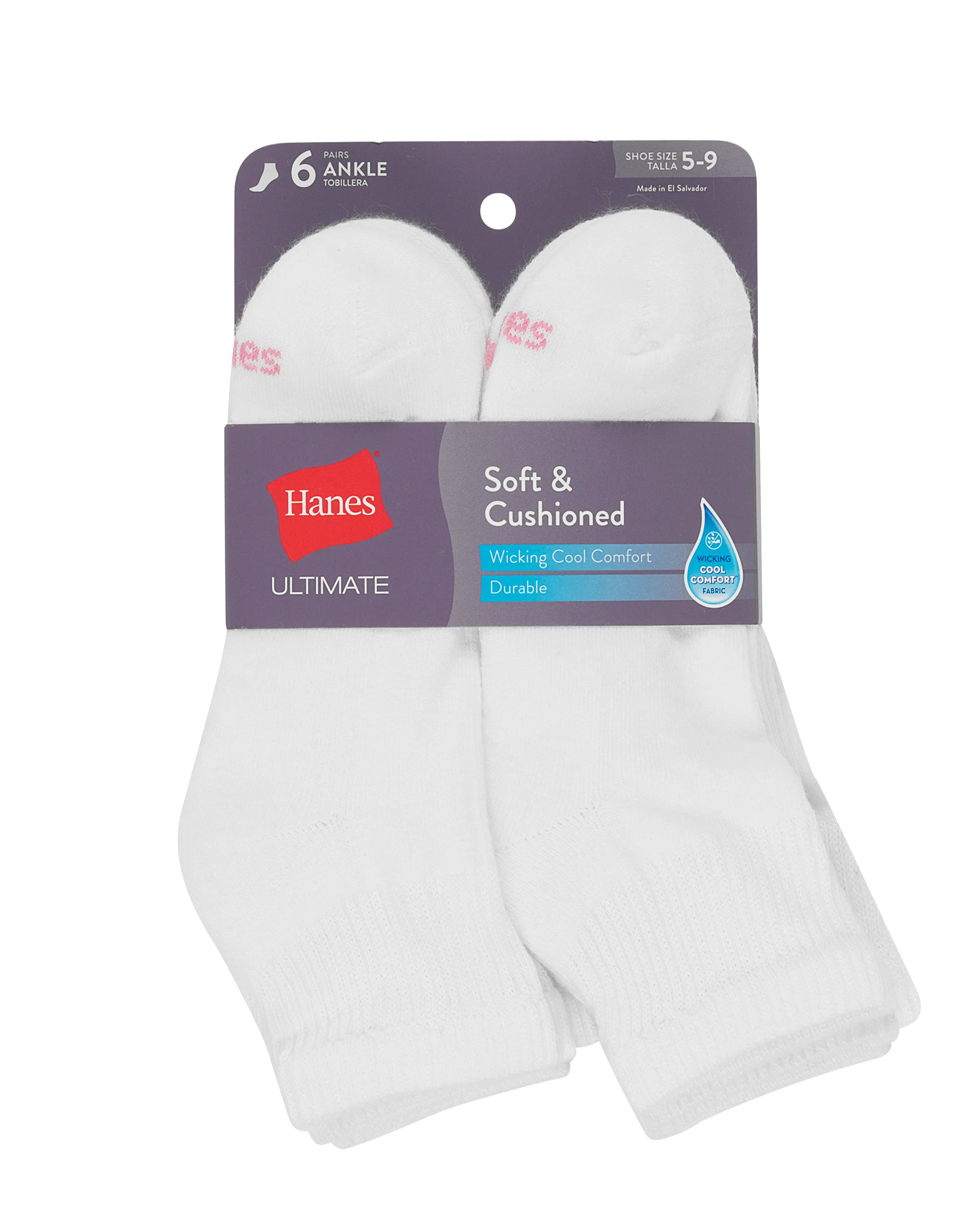 Hanes Ultimate Women's Ankle Socks, Cushioned, 6-Pairs #UC126