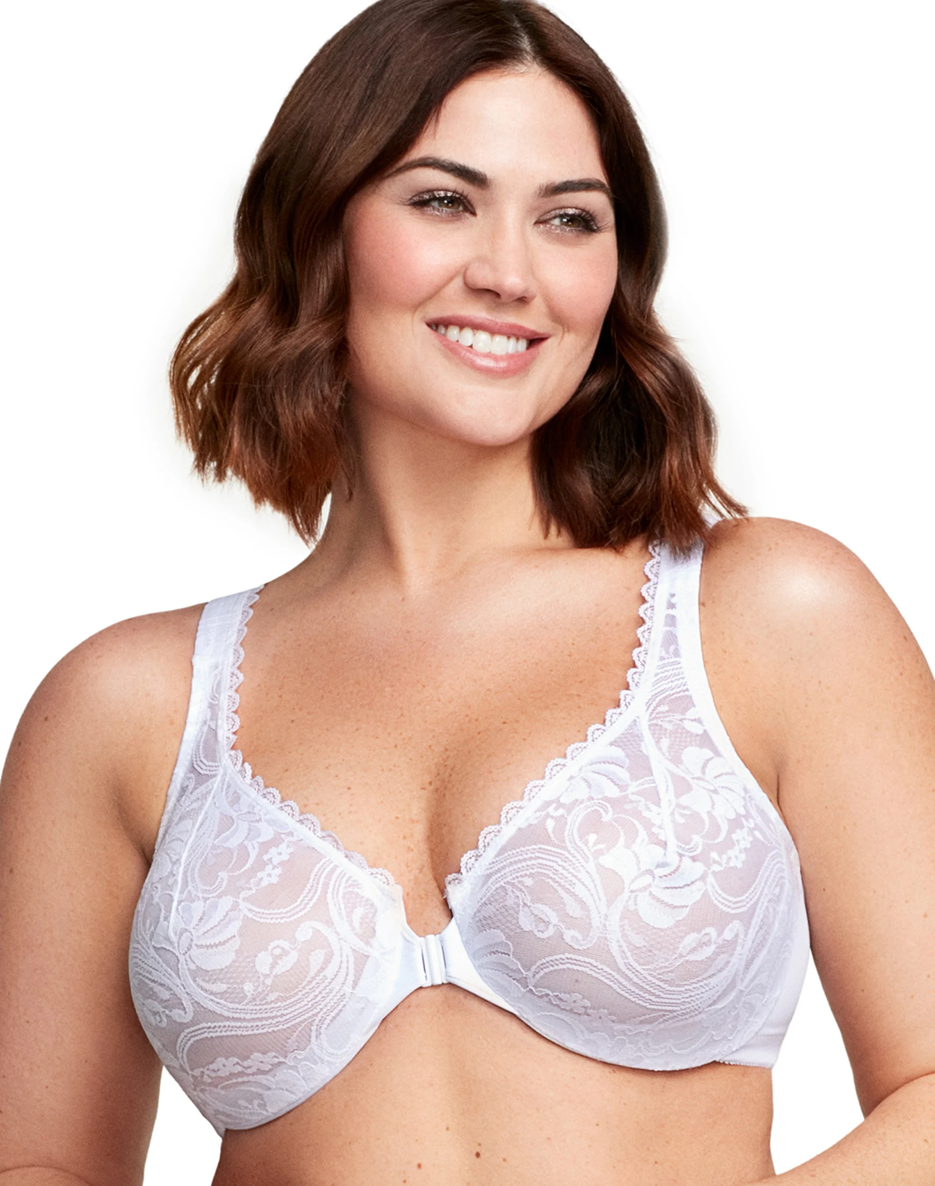 Glamorise Full Figure Plus Size WonderWire Front Close Stretch Lace Bra #16655