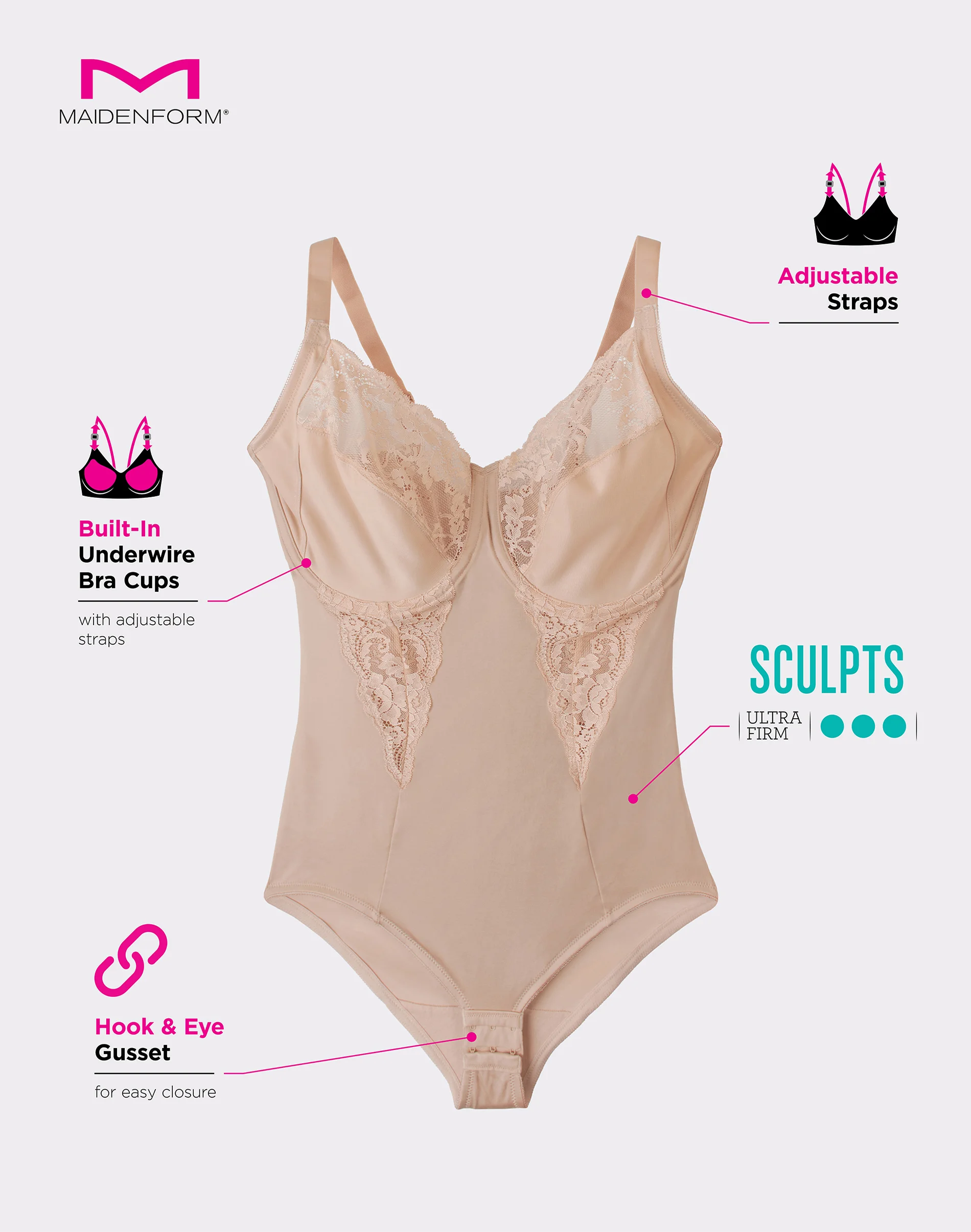 Ultra-Firm Tummy Control Shapewear Bodysuit with Built-In Underwire Bra #FL1456