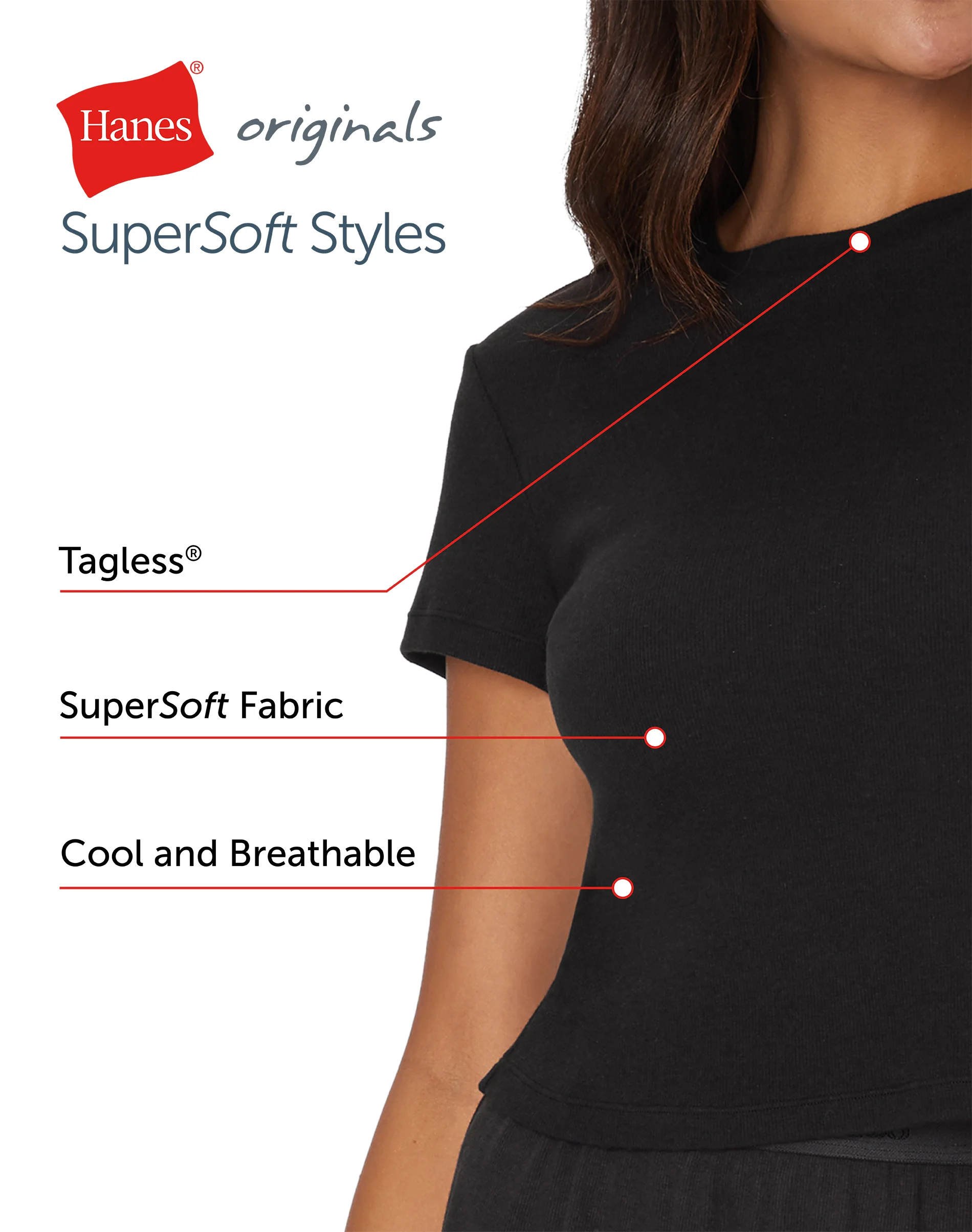 Hanes Originals Women's Supersoft Comfywear Rib Baby Doll Tee #HLW215