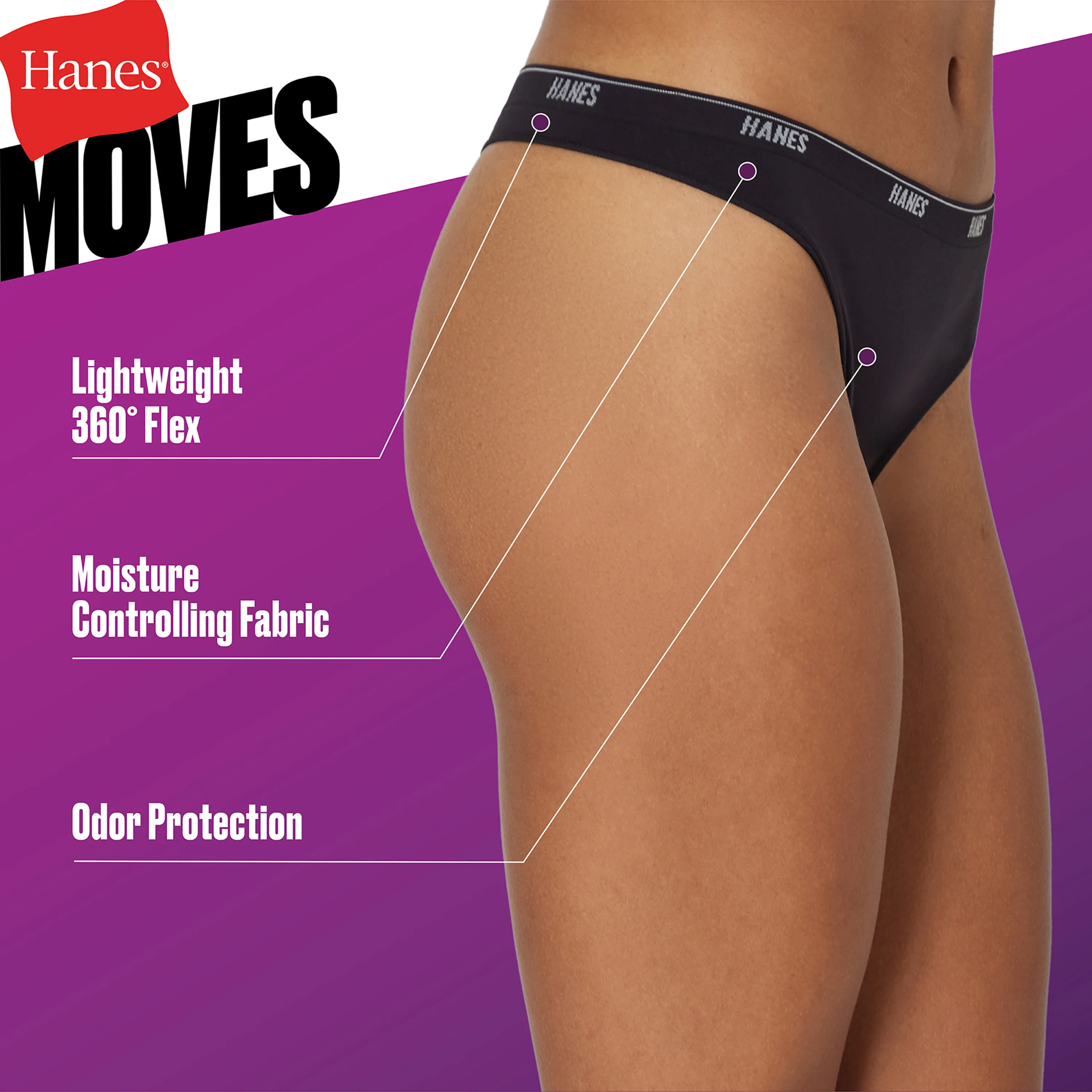 Hanes Moves Women’s 360 Degree Flex Thong Underwear, 3-Pack #HM46SW 4 Hanes Moves Women’s 360 Degree Flex Thong Underwear, 3-Pack #HM46SW