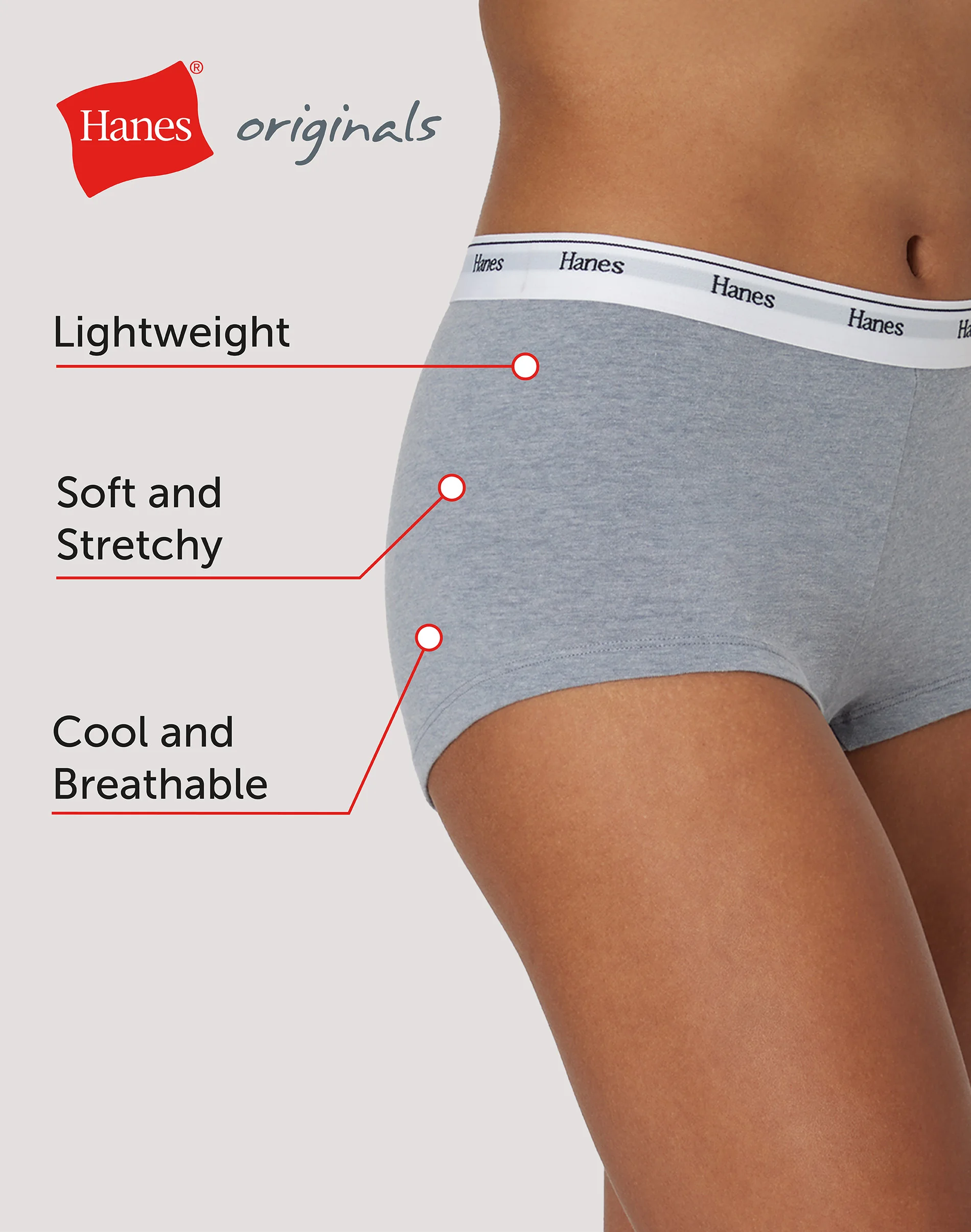 Hanes Originals Women’s Boyshort Underwear, Breathable Stretch Cotton, Assorted, 4-Pack #OC49AS