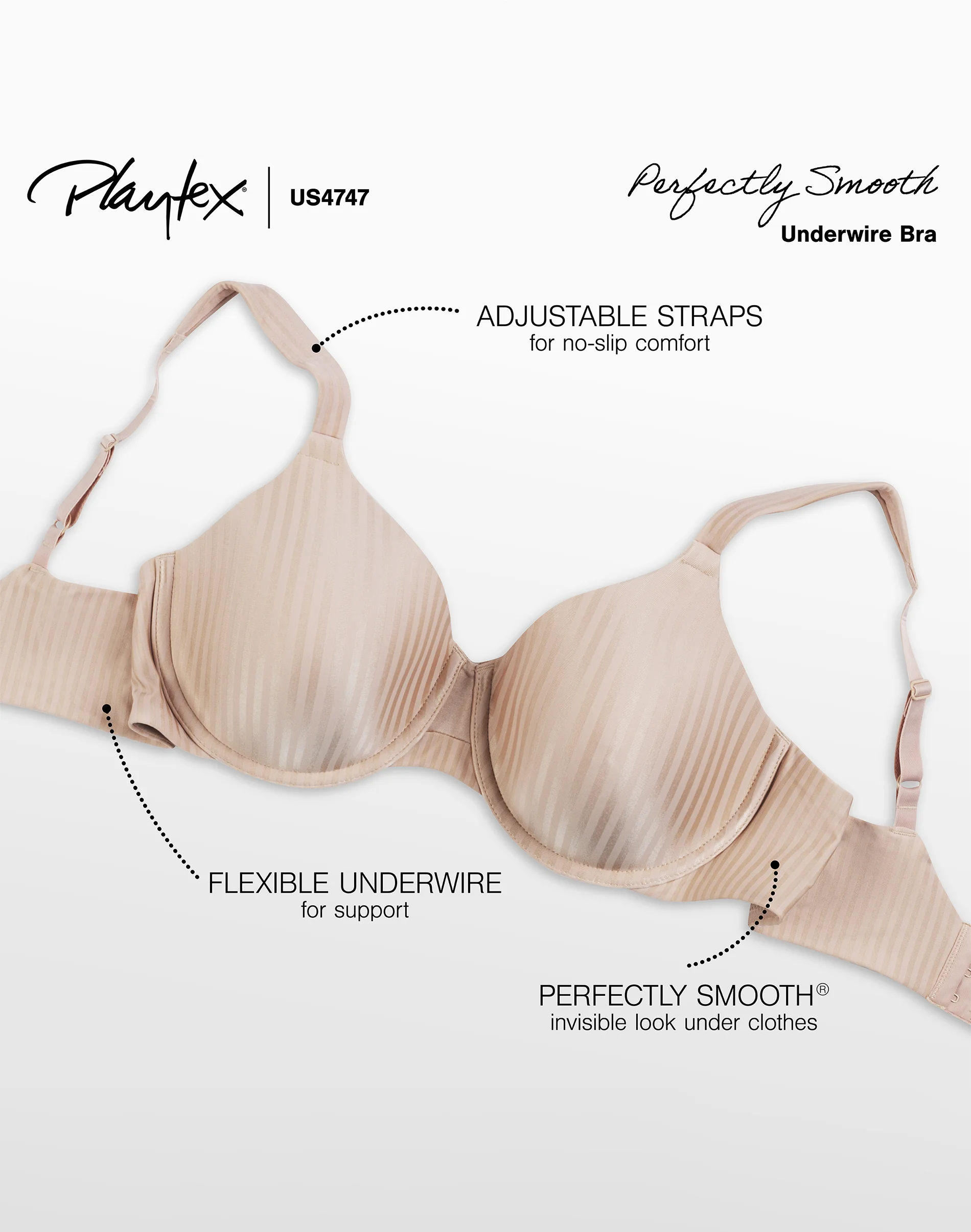 Playtex Secrets Perfectly Smooth T-Shirt Underwire Bra for Full-Figures #US4747