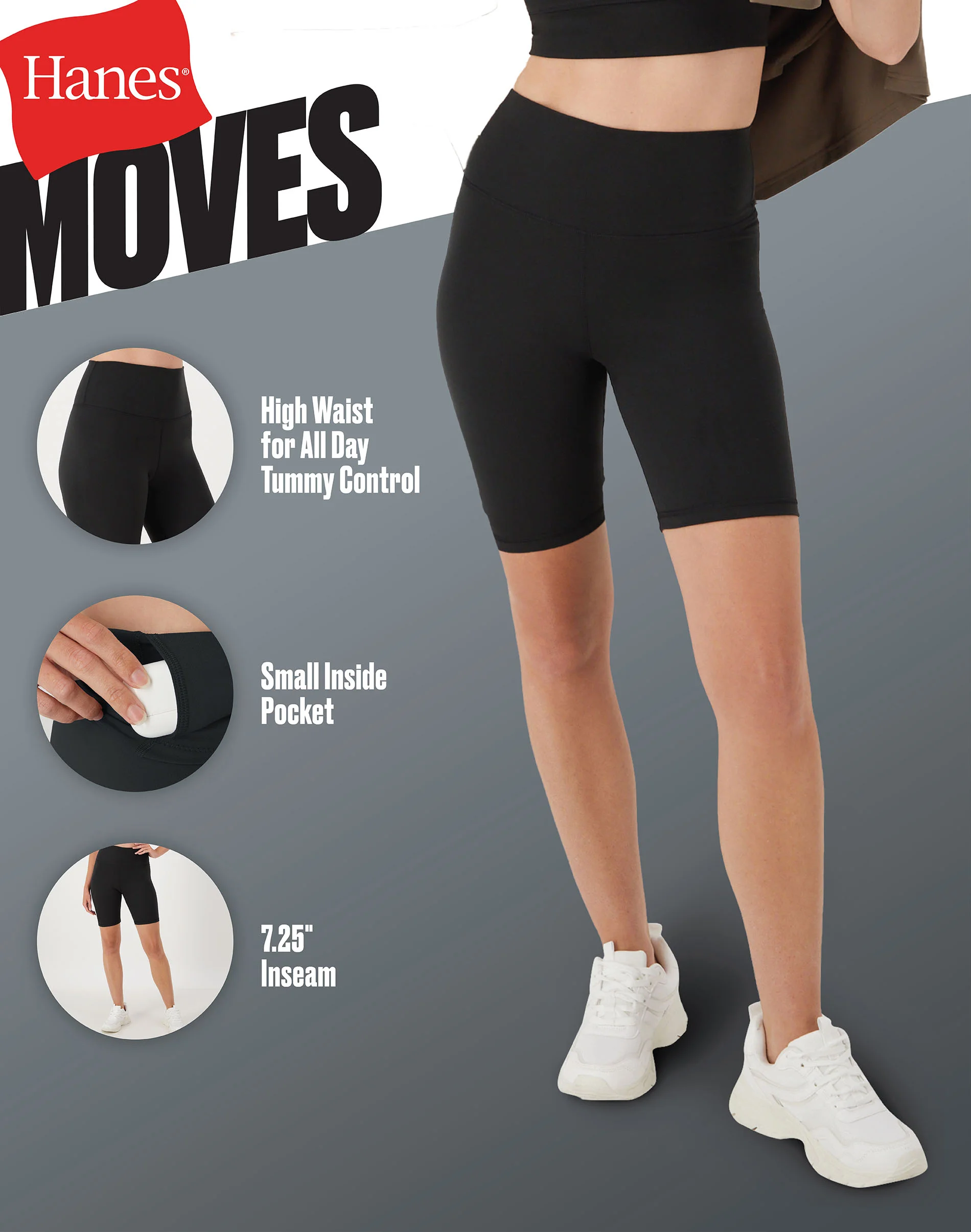 Hanes Moves Women's Bike Shorts with Internal Pocket, 7.25" #SP126