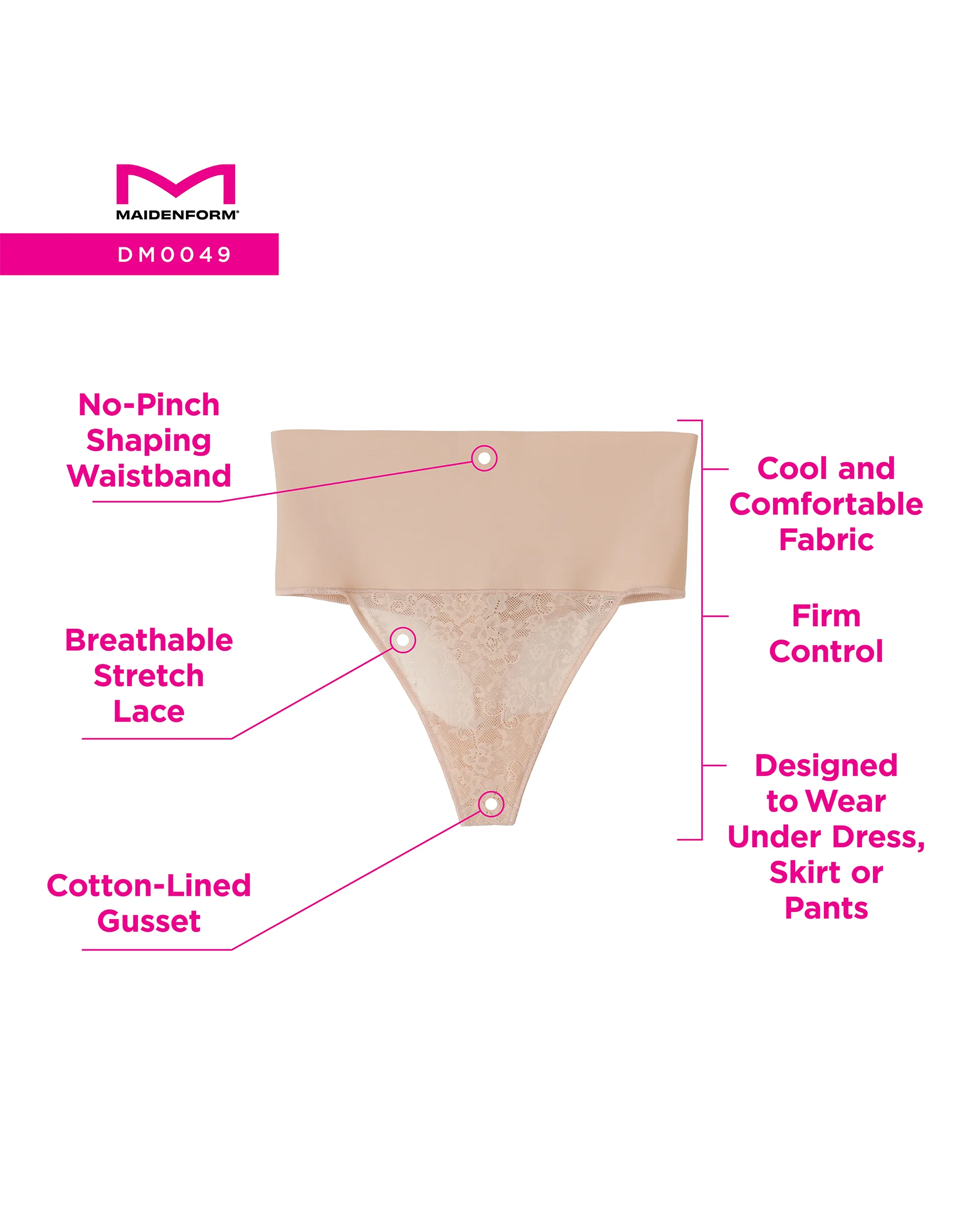 Lace Tummy Control Shapewear Underwear Thong, Breathable, Firm Control #DM0049