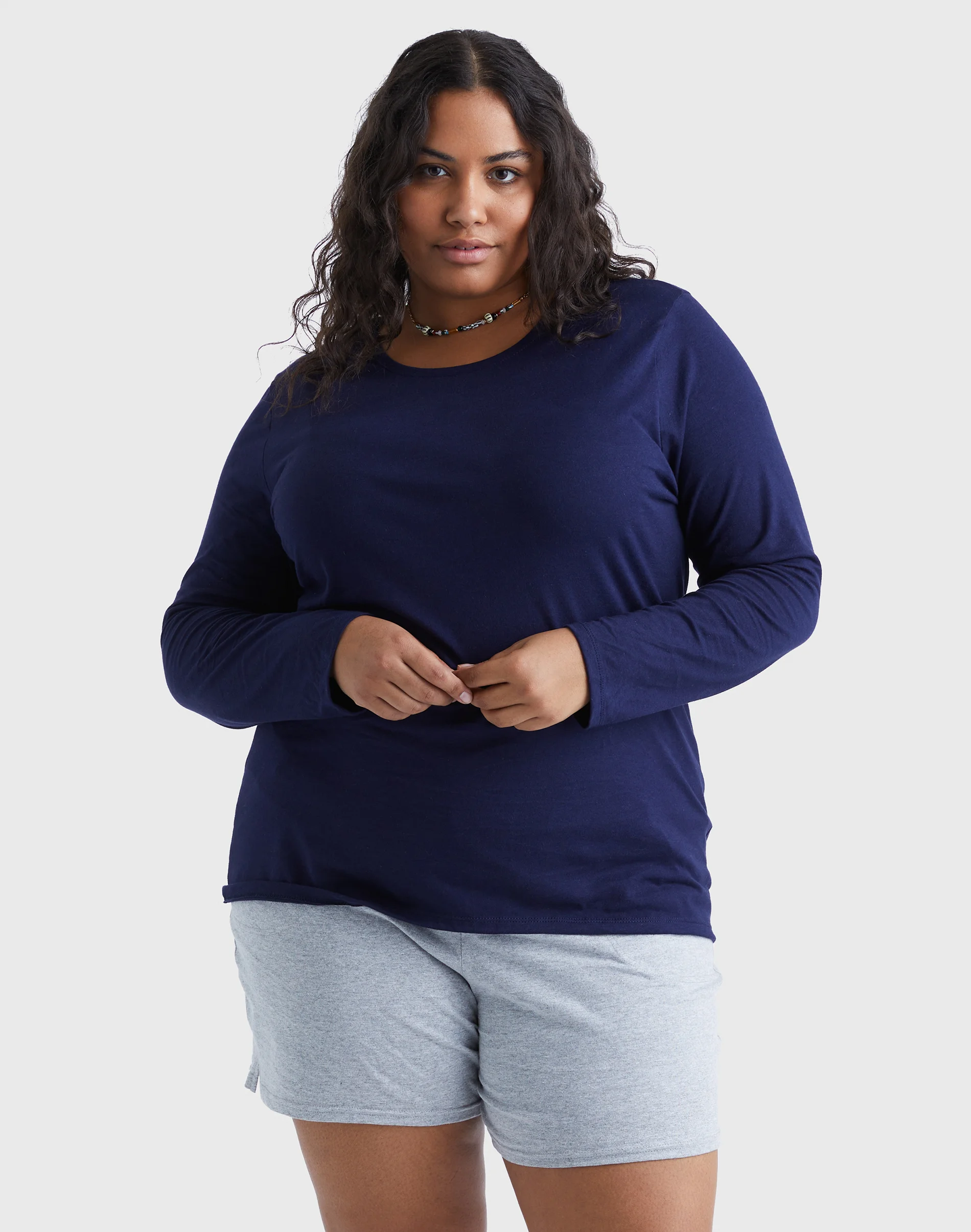 Hanes Women's Long Sleeve Scoop-Neck Cotton T-Shirt (Plus Size) #OJ288