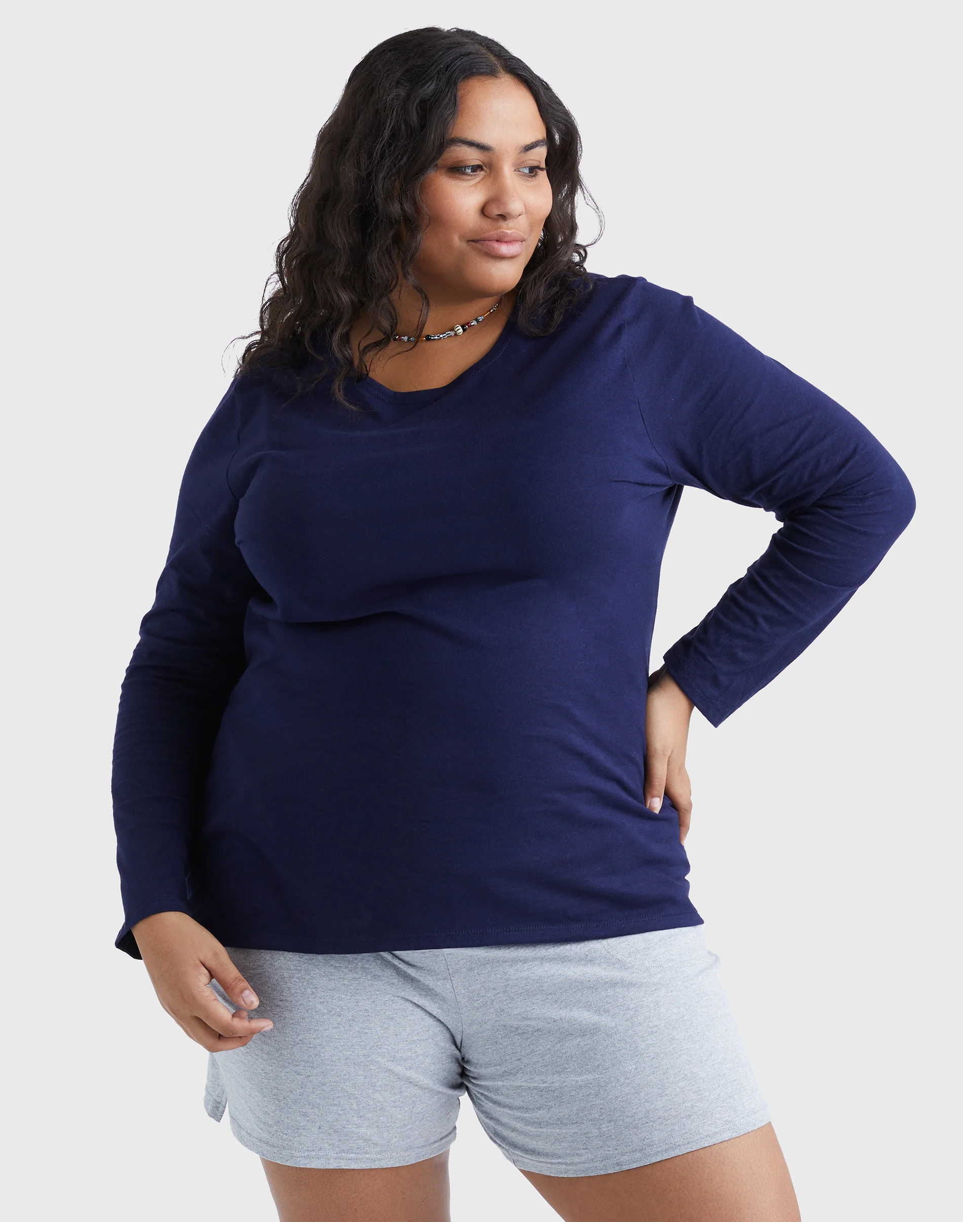 Hanes Women's Long Sleeve Scoop-Neck Cotton T-Shirt (Plus Size) #OJ288