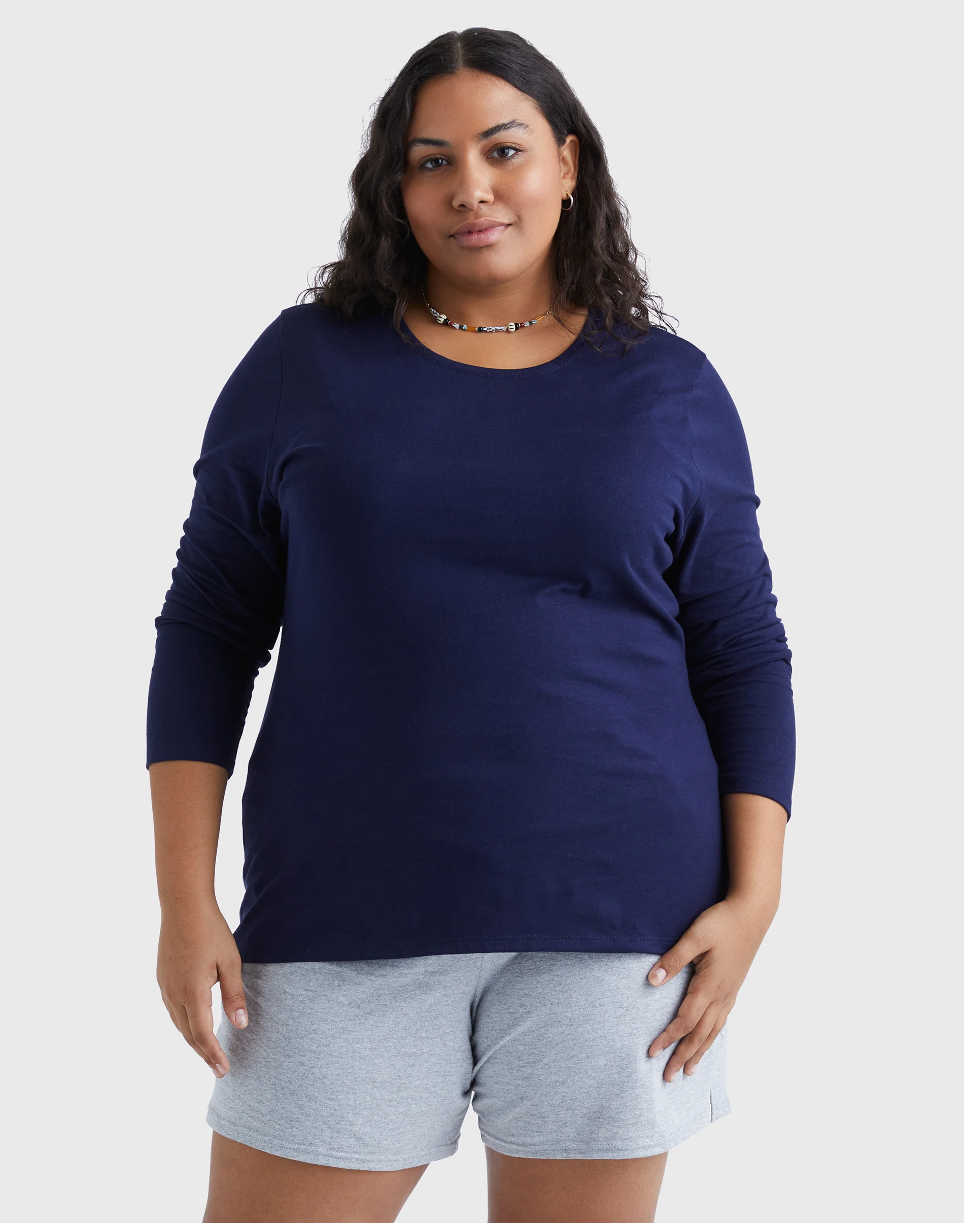 Hanes Women's Long Sleeve Scoop-Neck Cotton T-Shirt (Plus Size) #OJ288