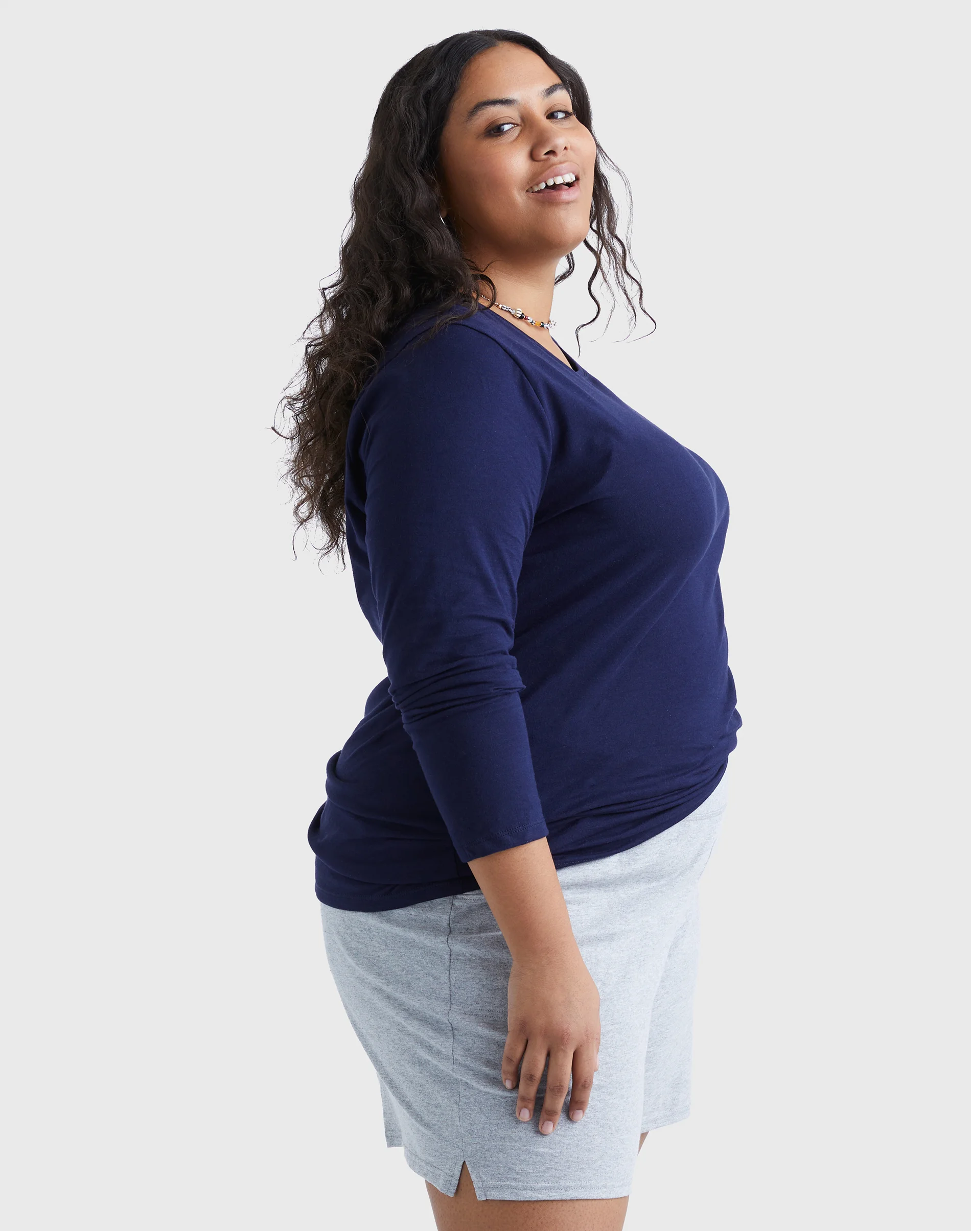 Hanes Women's Long Sleeve Scoop-Neck Cotton T-Shirt (Plus Size) #OJ288