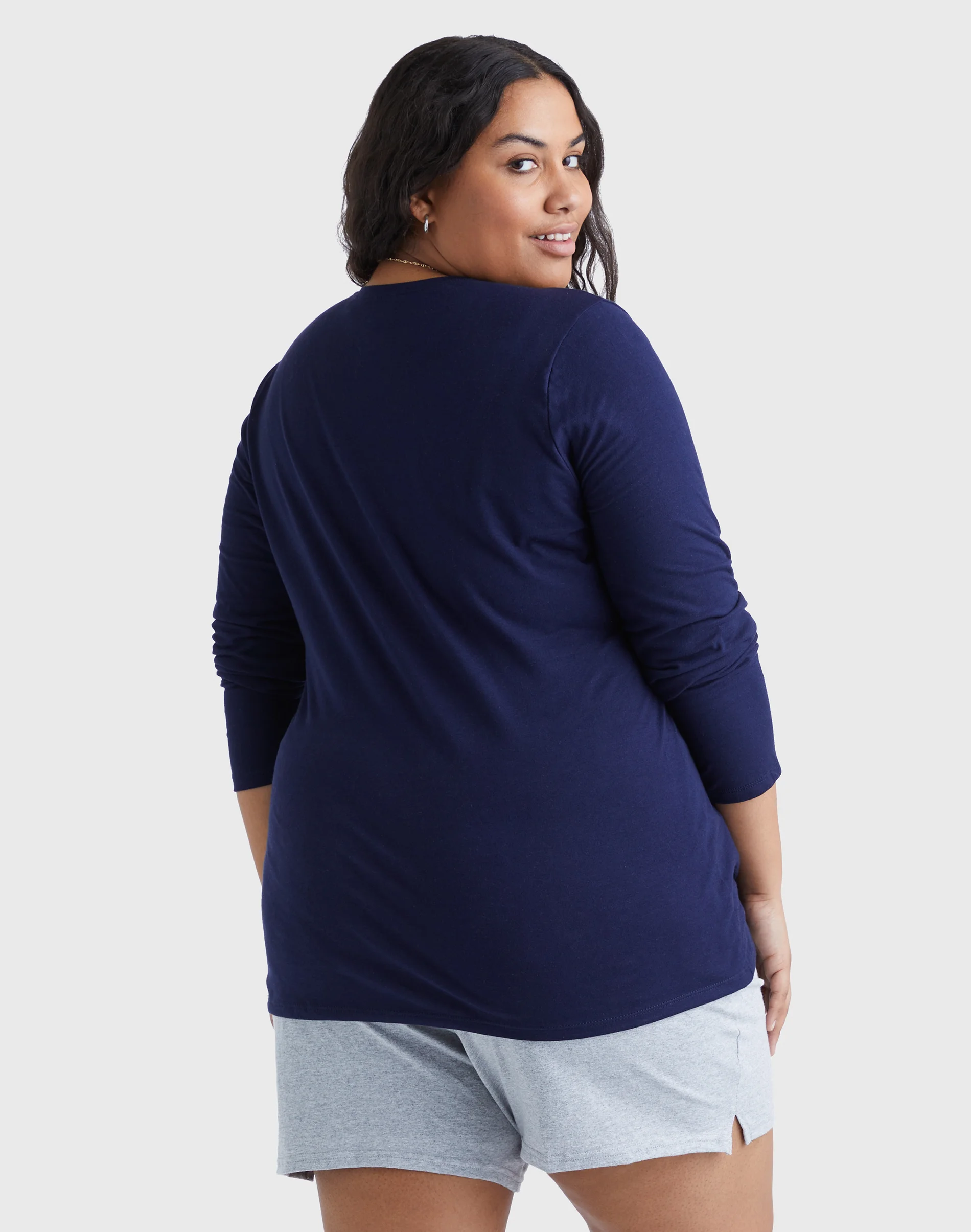Hanes Women's Long Sleeve Scoop-Neck Cotton T-Shirt (Plus Size) #OJ288