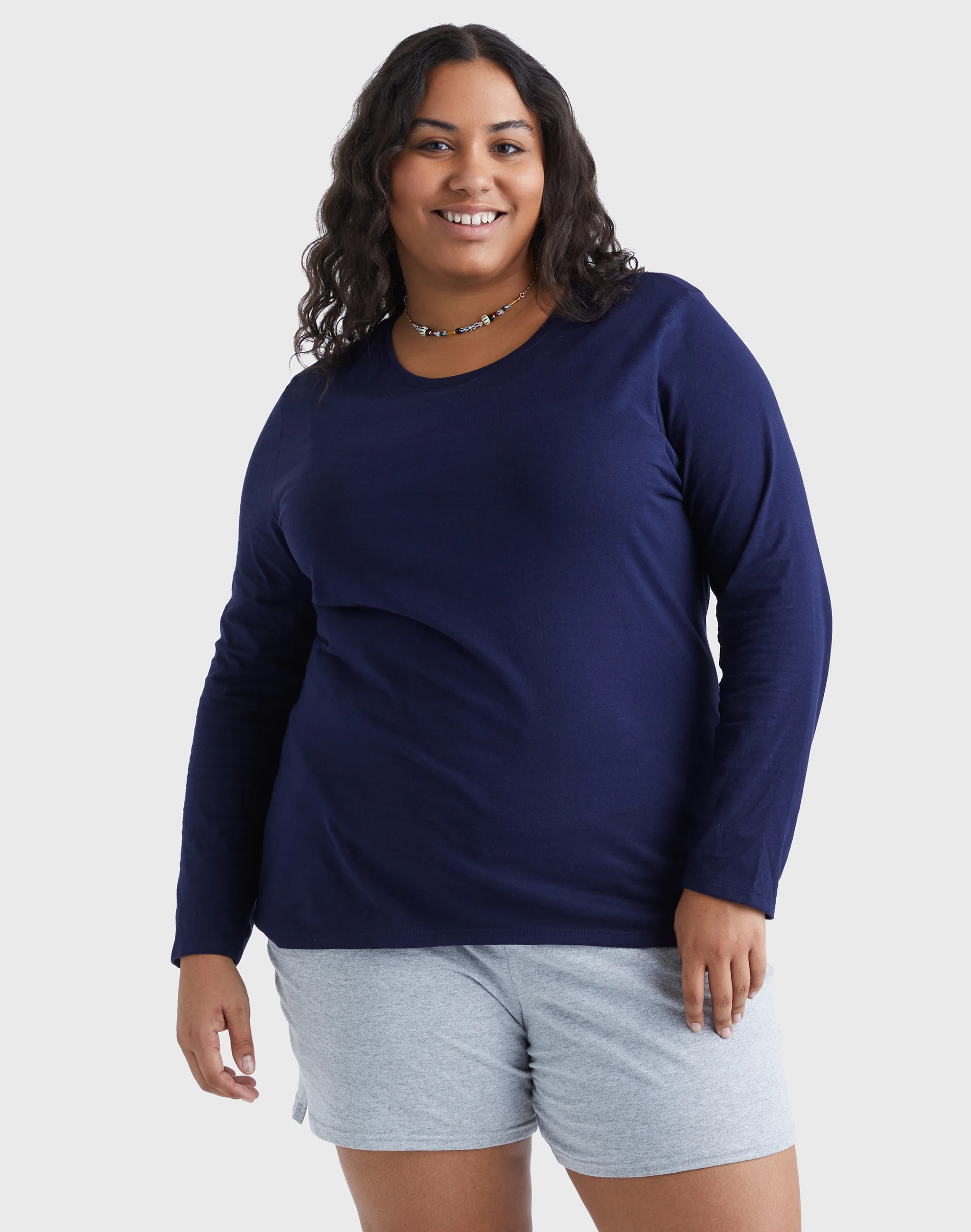 Hanes Women's Long Sleeve Scoop-Neck Cotton T-Shirt (Plus Size) #OJ288