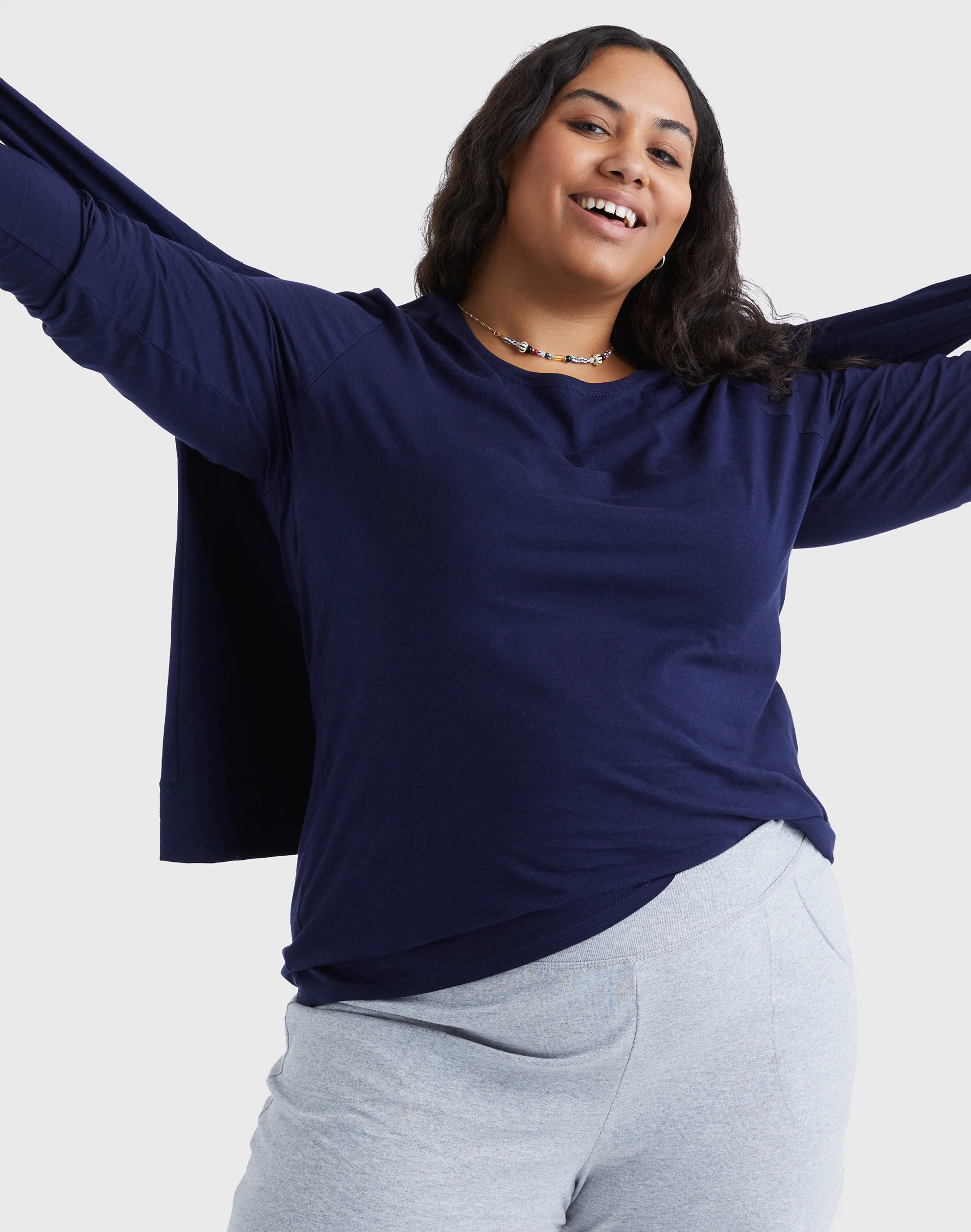 Hanes Women's Long Sleeve Scoop-Neck Cotton T-Shirt (Plus Size) #OJ288