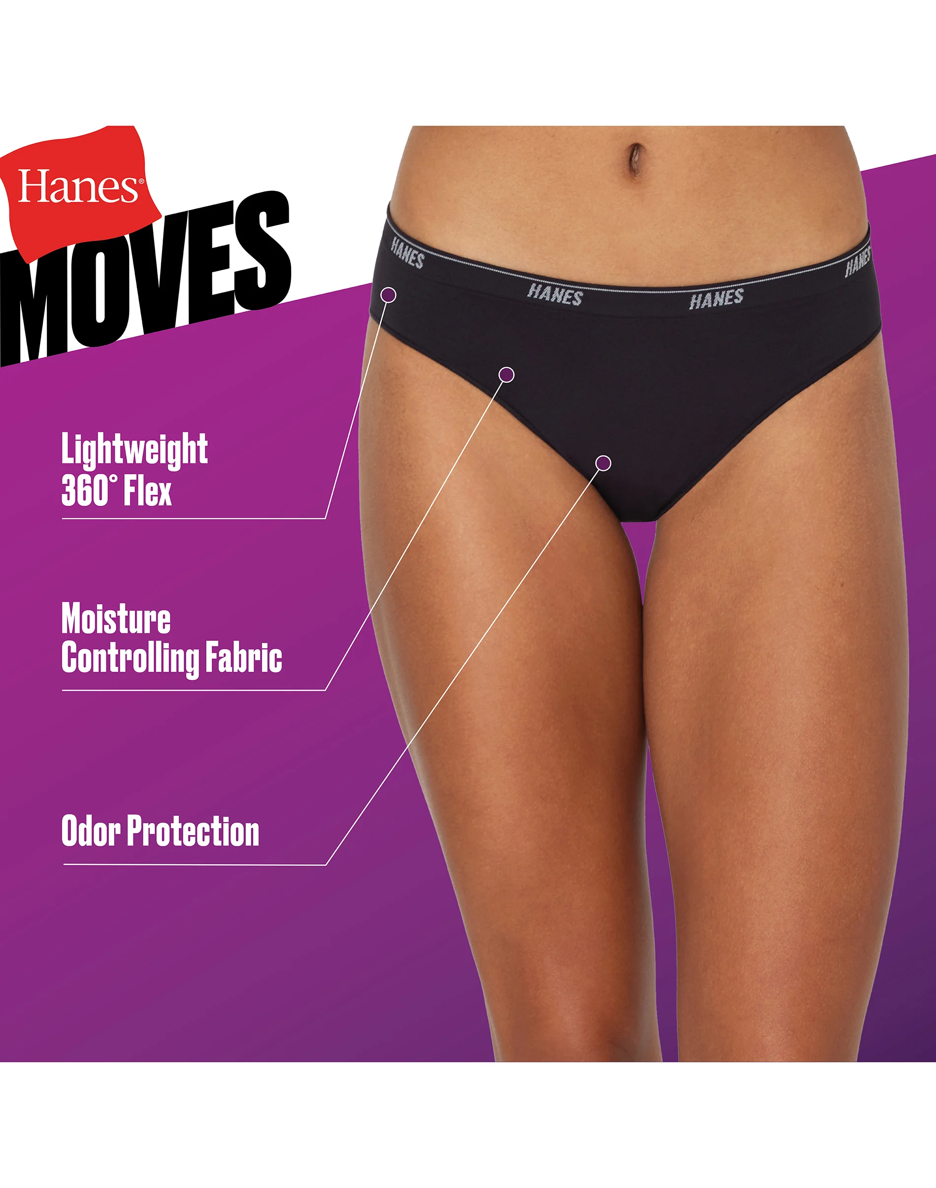 Hanes Moves Women’s 360° Flex Bikini Underwear, 3-Pack #HM42SW