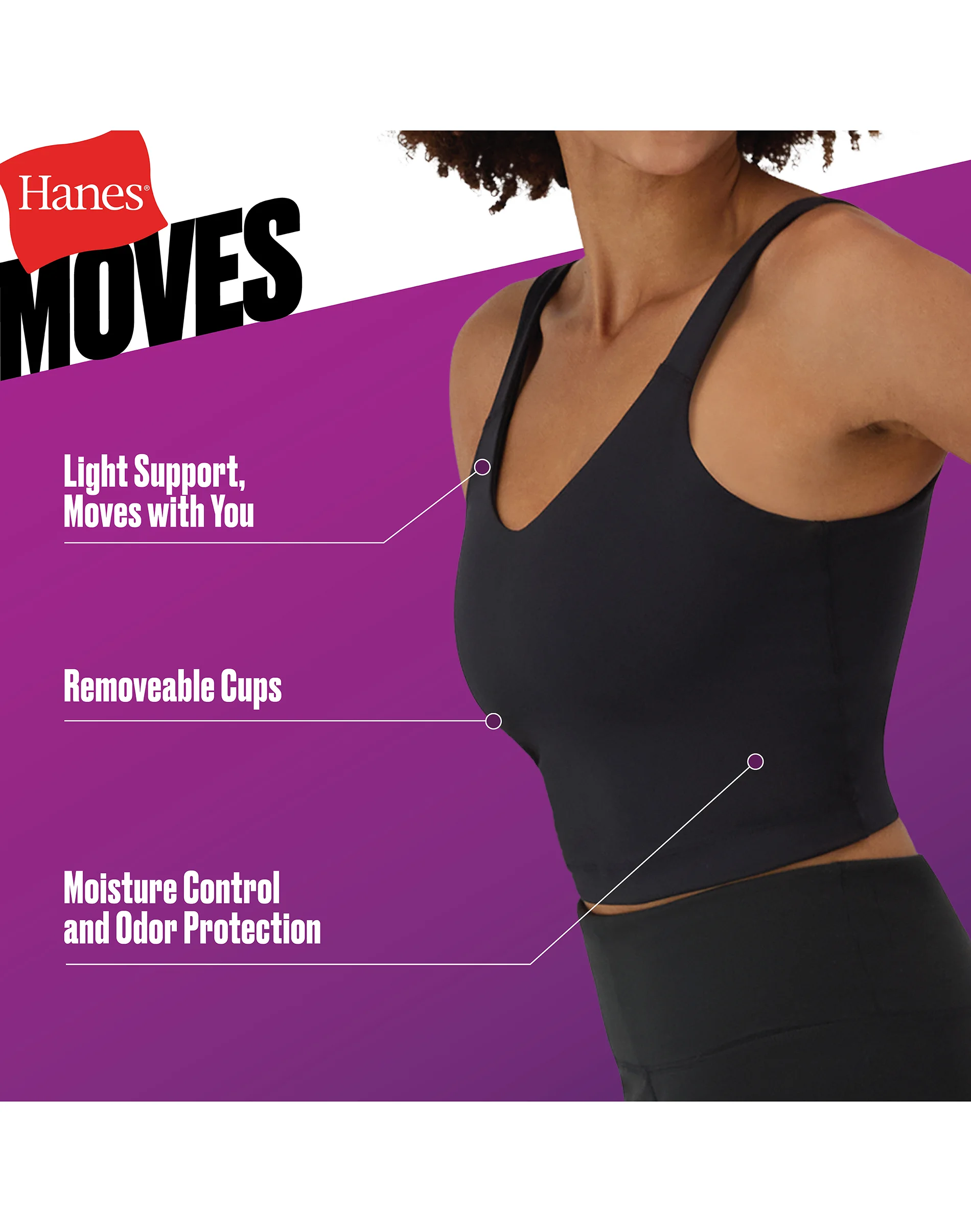 Hanes Moves Women's V-Neck Crop Bralette, Light Support #MHM004