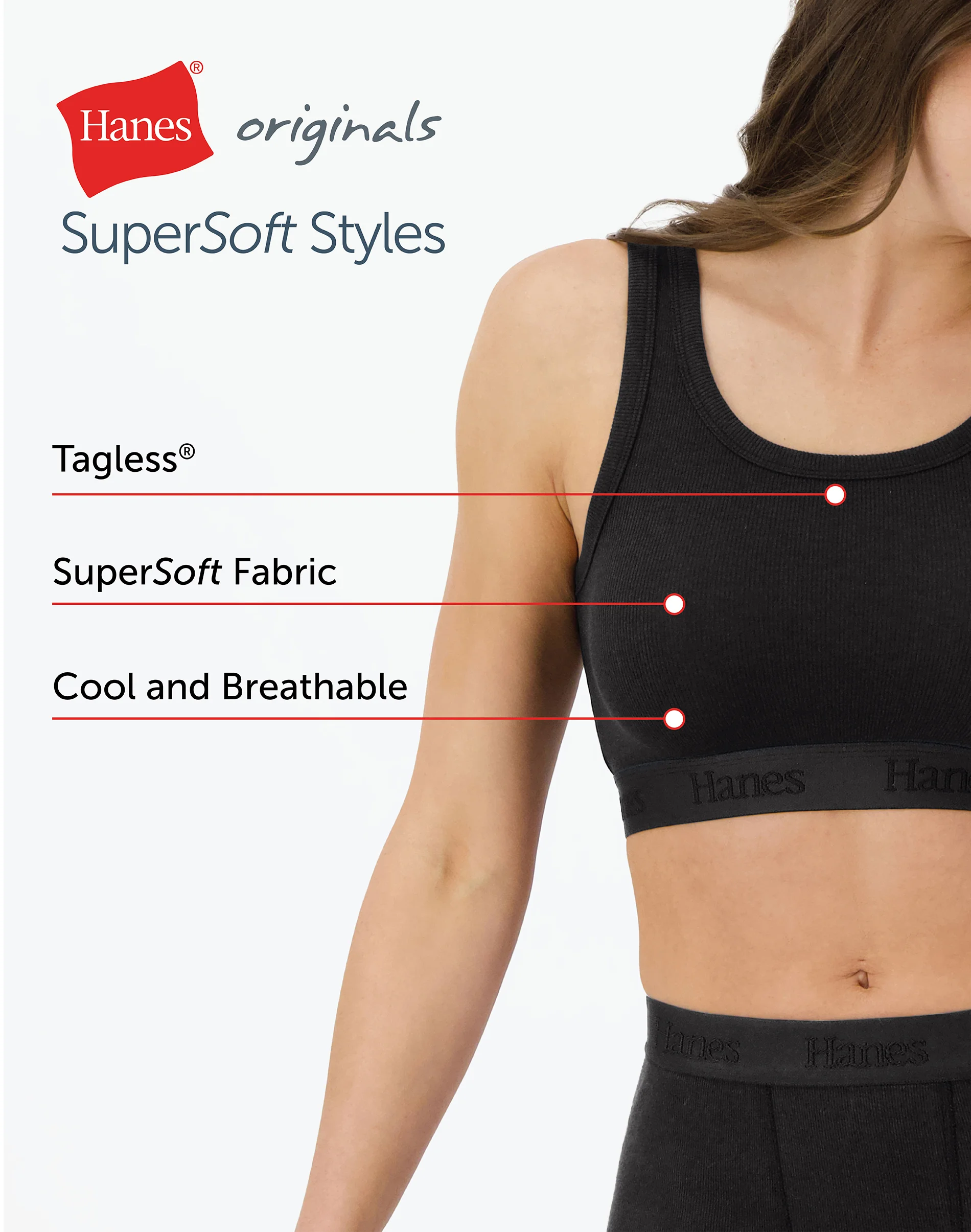 Hanes Originals Women's SuperSoft Comfywear Rib Banded Crop Top #HLT214