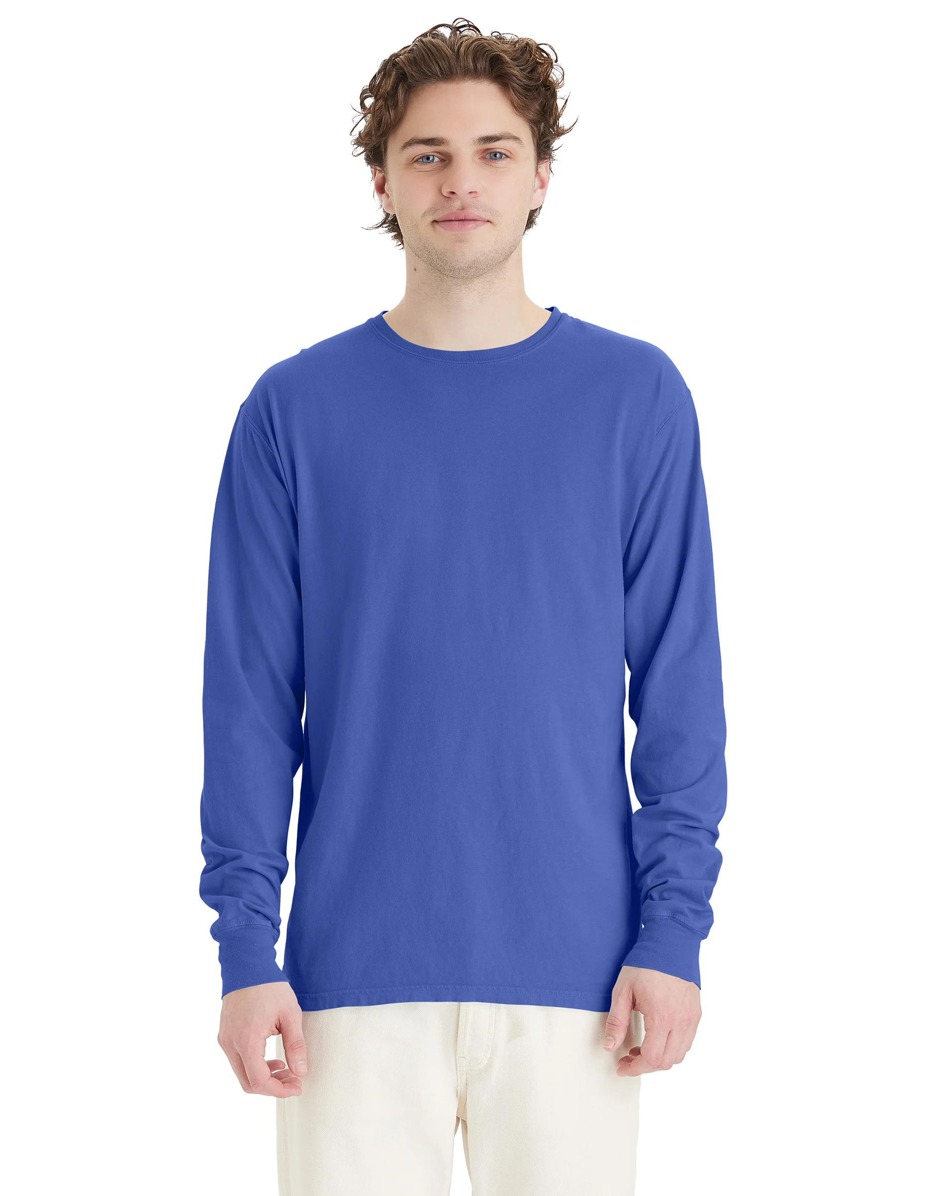Hanes Unisex Garment Dyed Long Sleeve Cotton T-Shirt #GDH200  GRTDYE