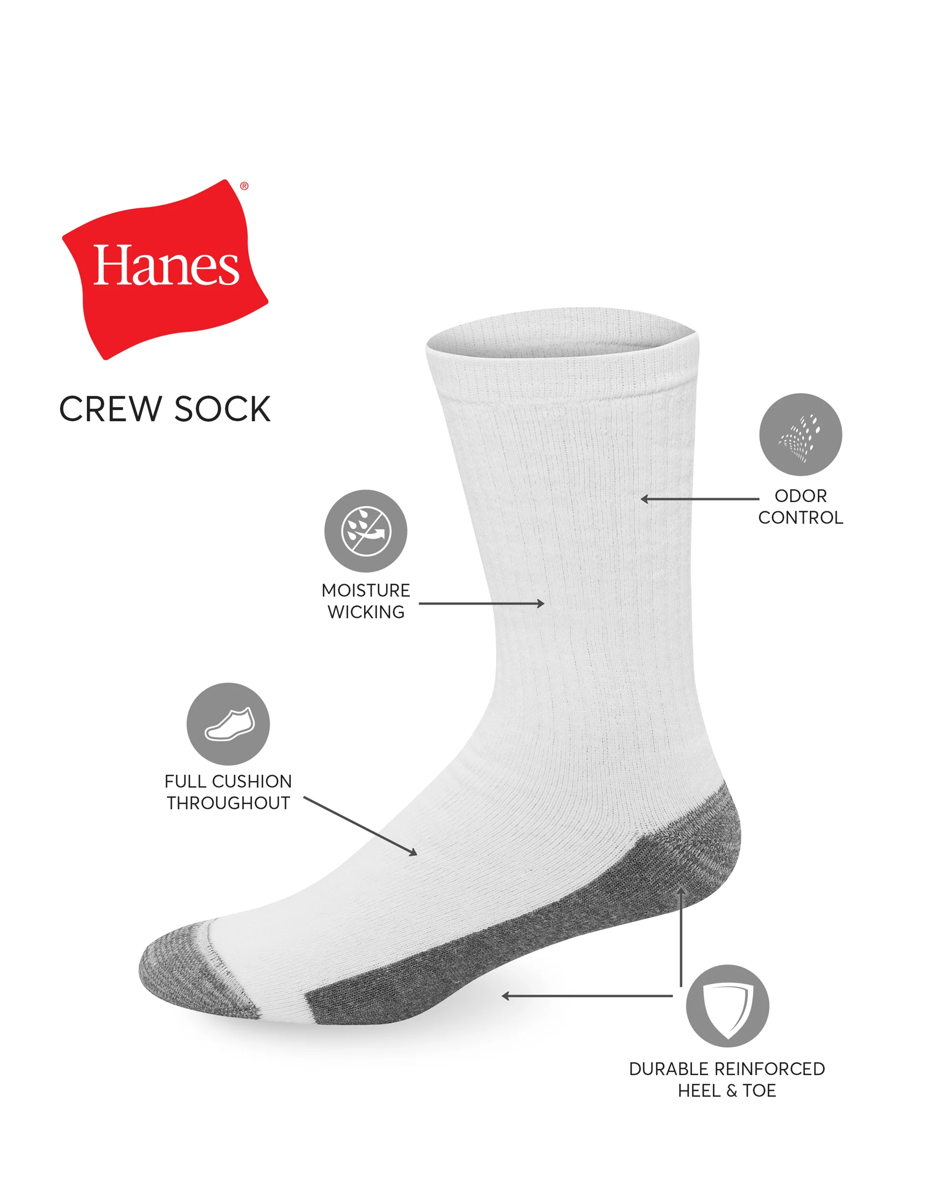 Hanes Ultimate Men's Ultra Cushion Crew Socks, 6-Pairs #ULC186 3 Hanes Ultimate Men's Ultra Cushion Crew Socks, 6-Pairs #ULC186