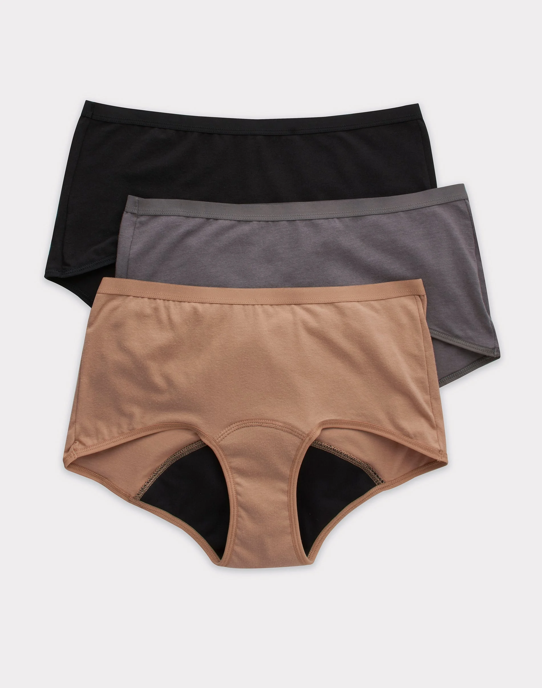 Hanes Comfort, Period. Women's Boyshort Period Underwear, Moderate Leaks, Neutrals, 3-Pack #FD49AS