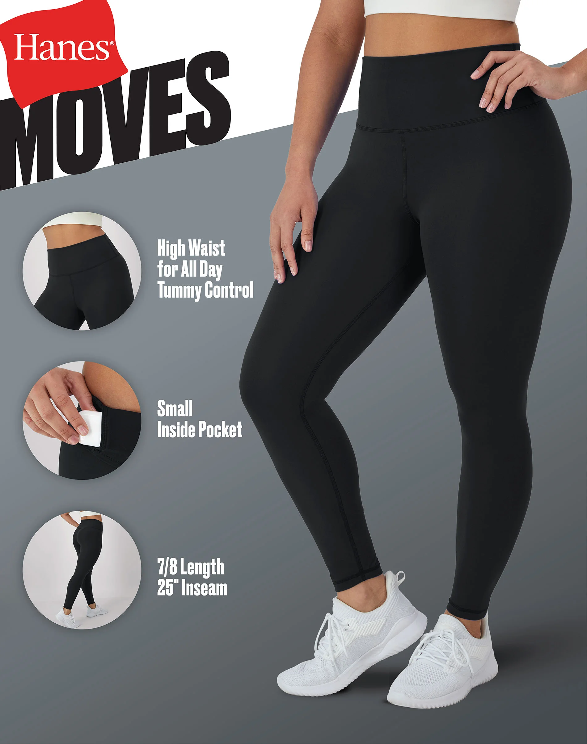 Hanes Moves Women's 7/8 Leggings with Internal Pocket, 25" #SP127