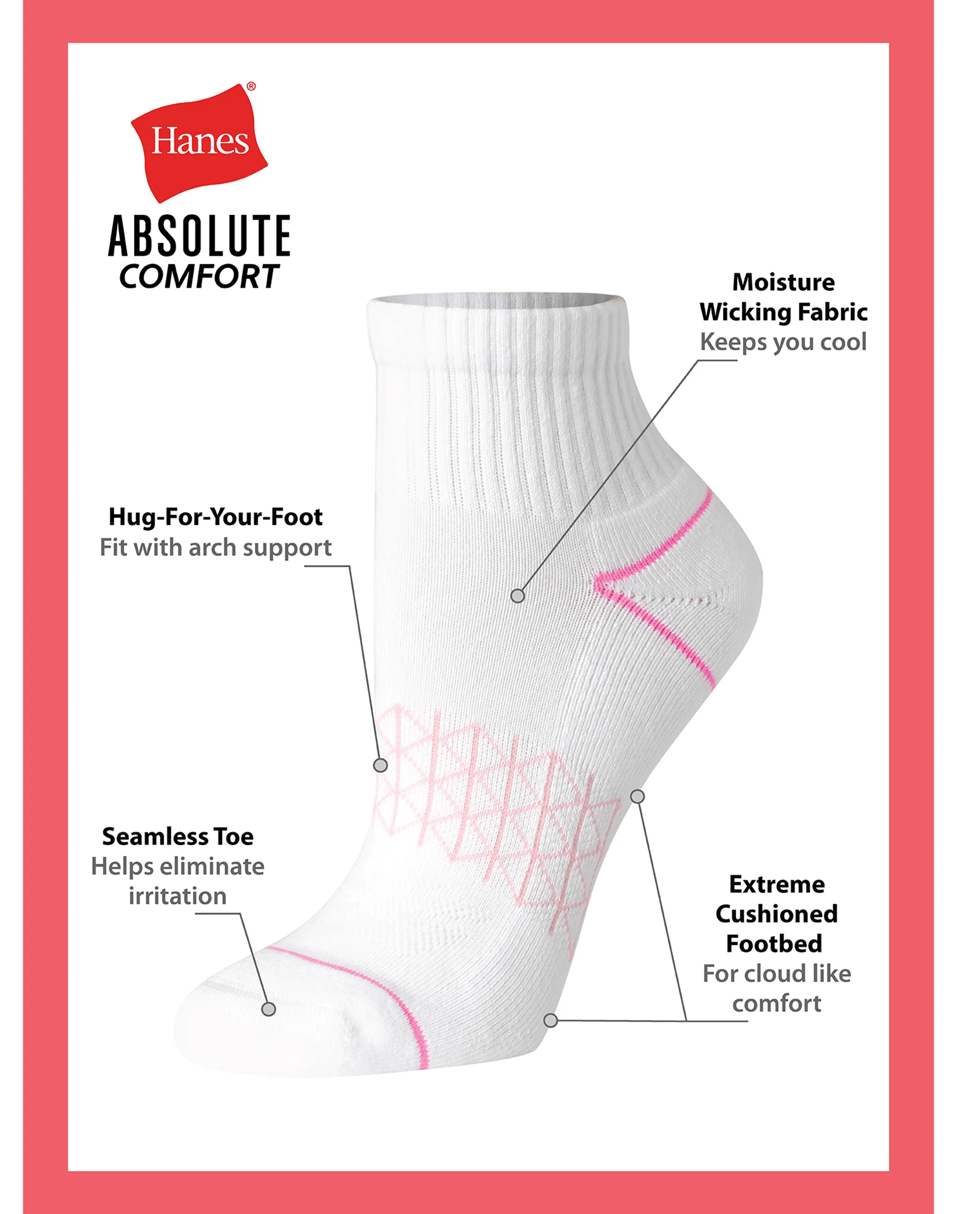 Hanes Absolute Comfort Women's Ankle Socks Pack, 4-Pairs #HWACA4